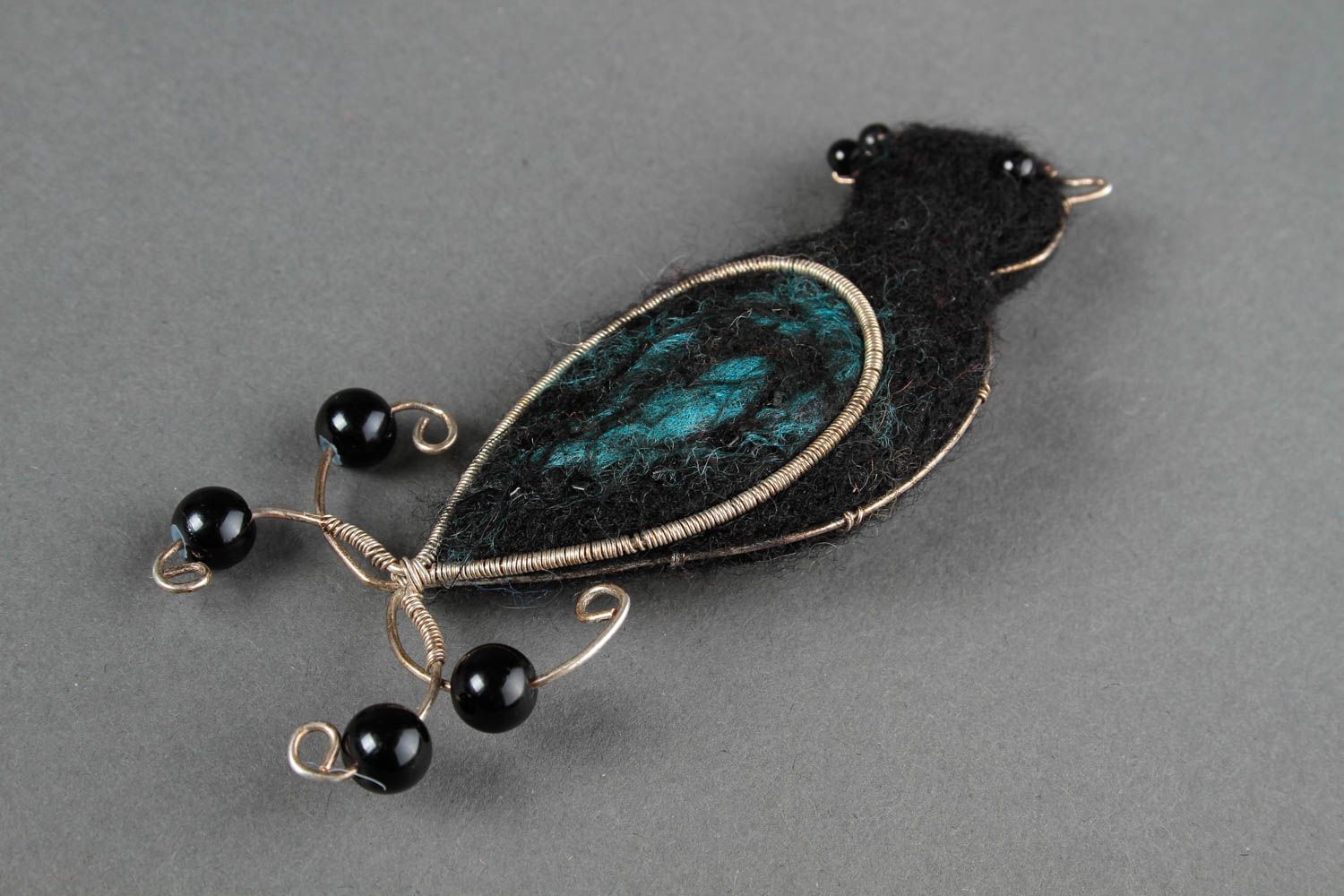 Broche de fieltro bisutería artesanal accesorio de moda pájaro negro bonito foto 4