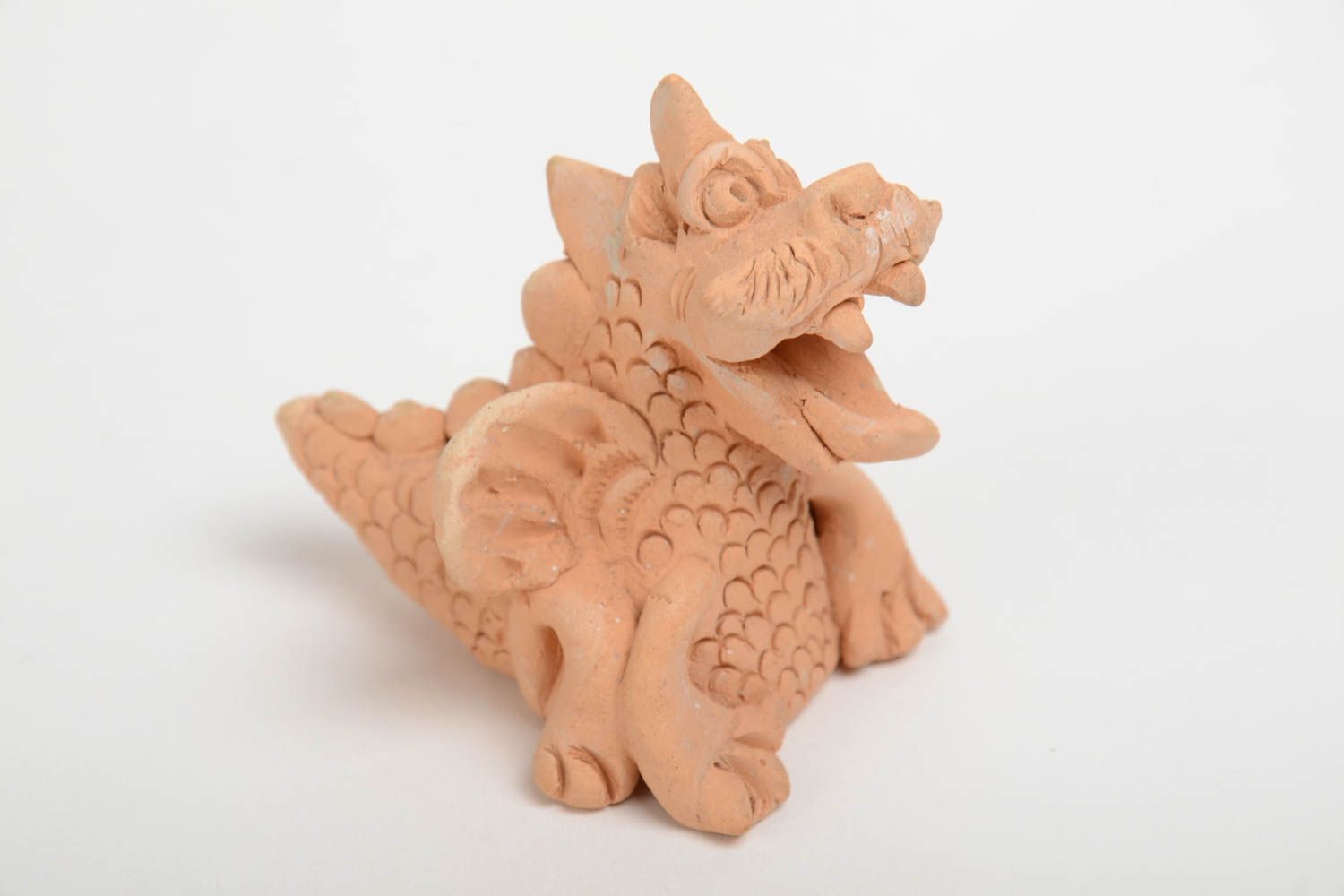 Small handmade designer clay statuette of dragon for interior decor photo 4