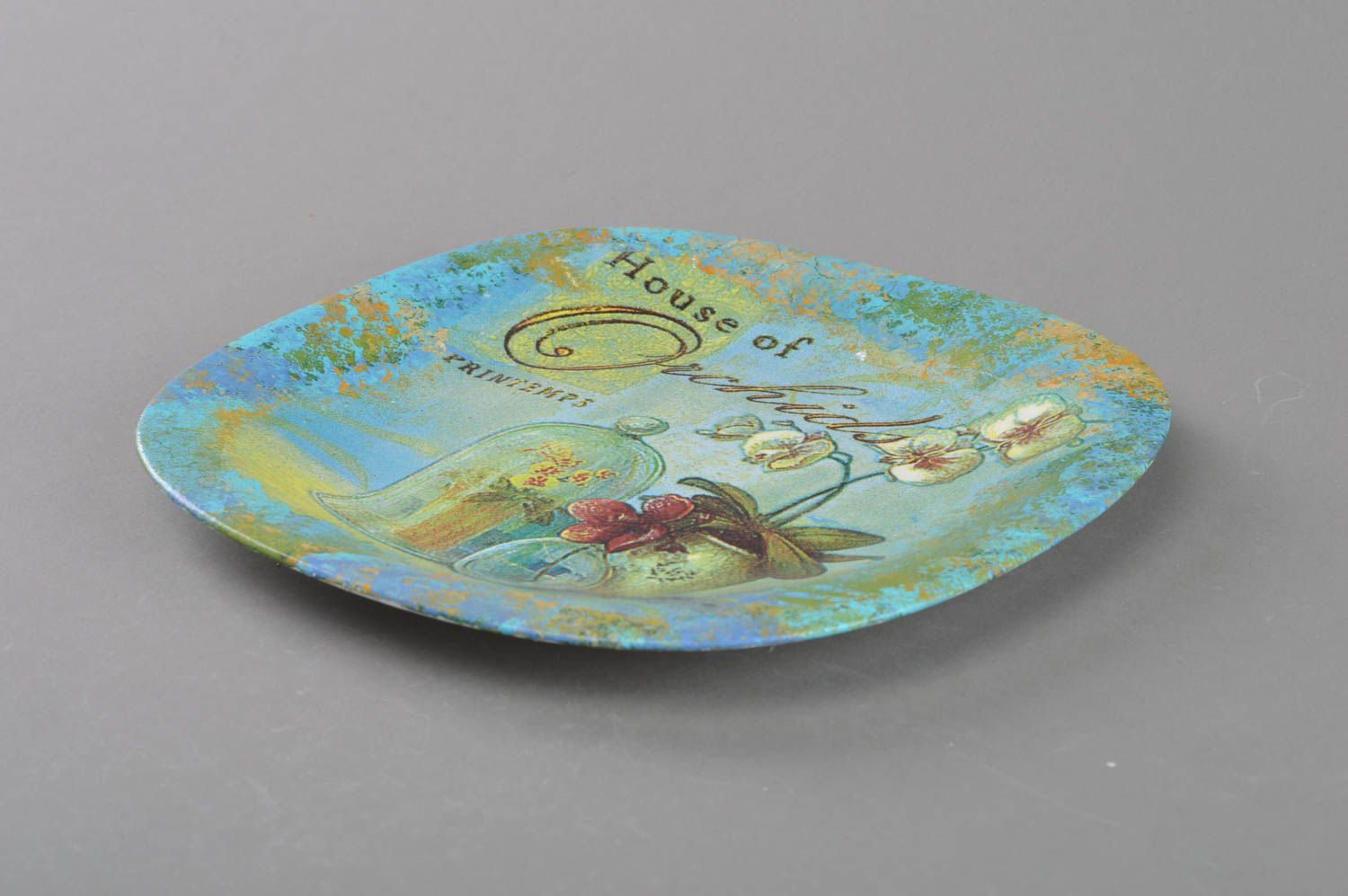 Стеклянная тарелка в технике декупаж ручной работы для декора дома Утро фото 2