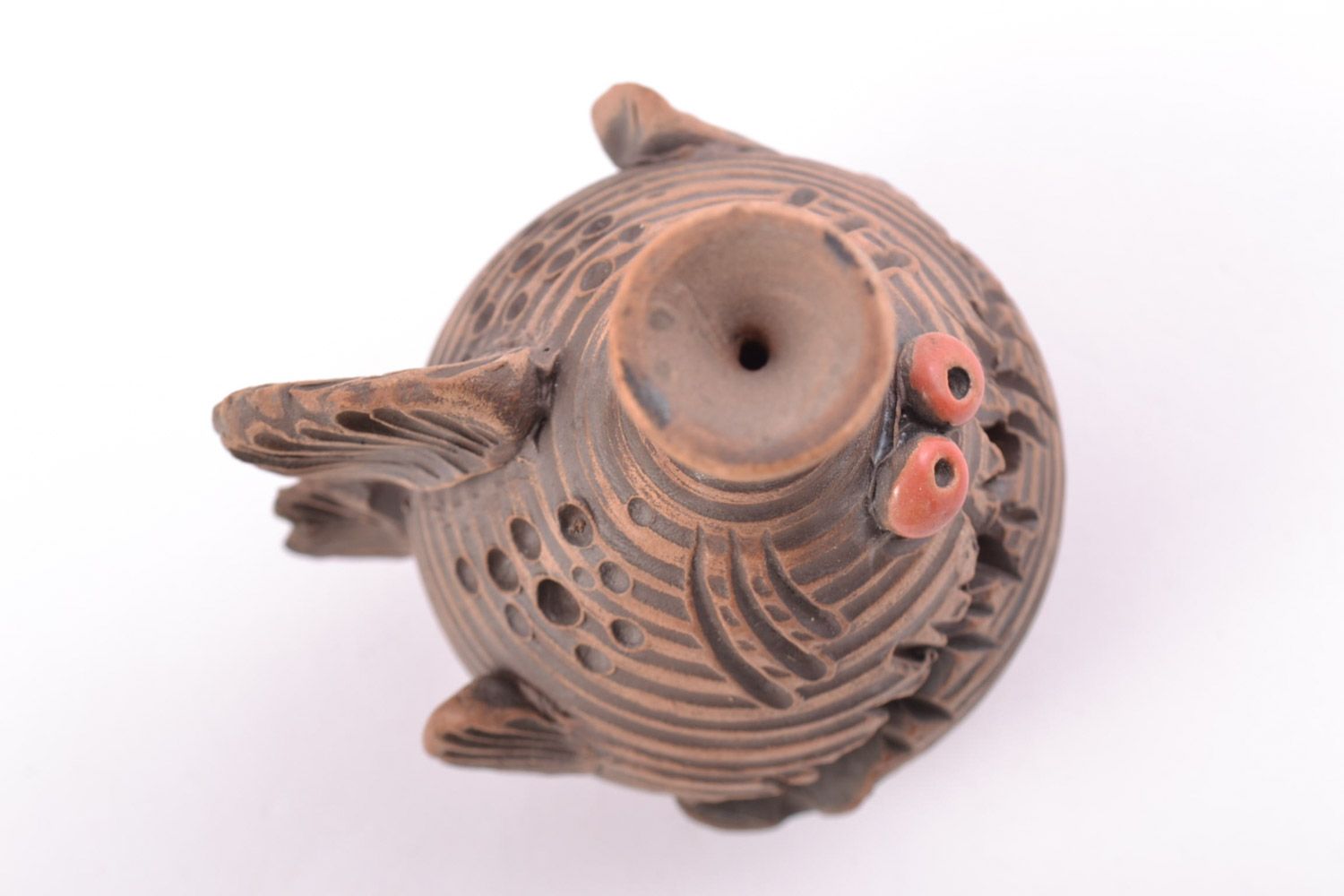 Handmade ceramic souvenir figurine of fish of brown color kilned with milk photo 3