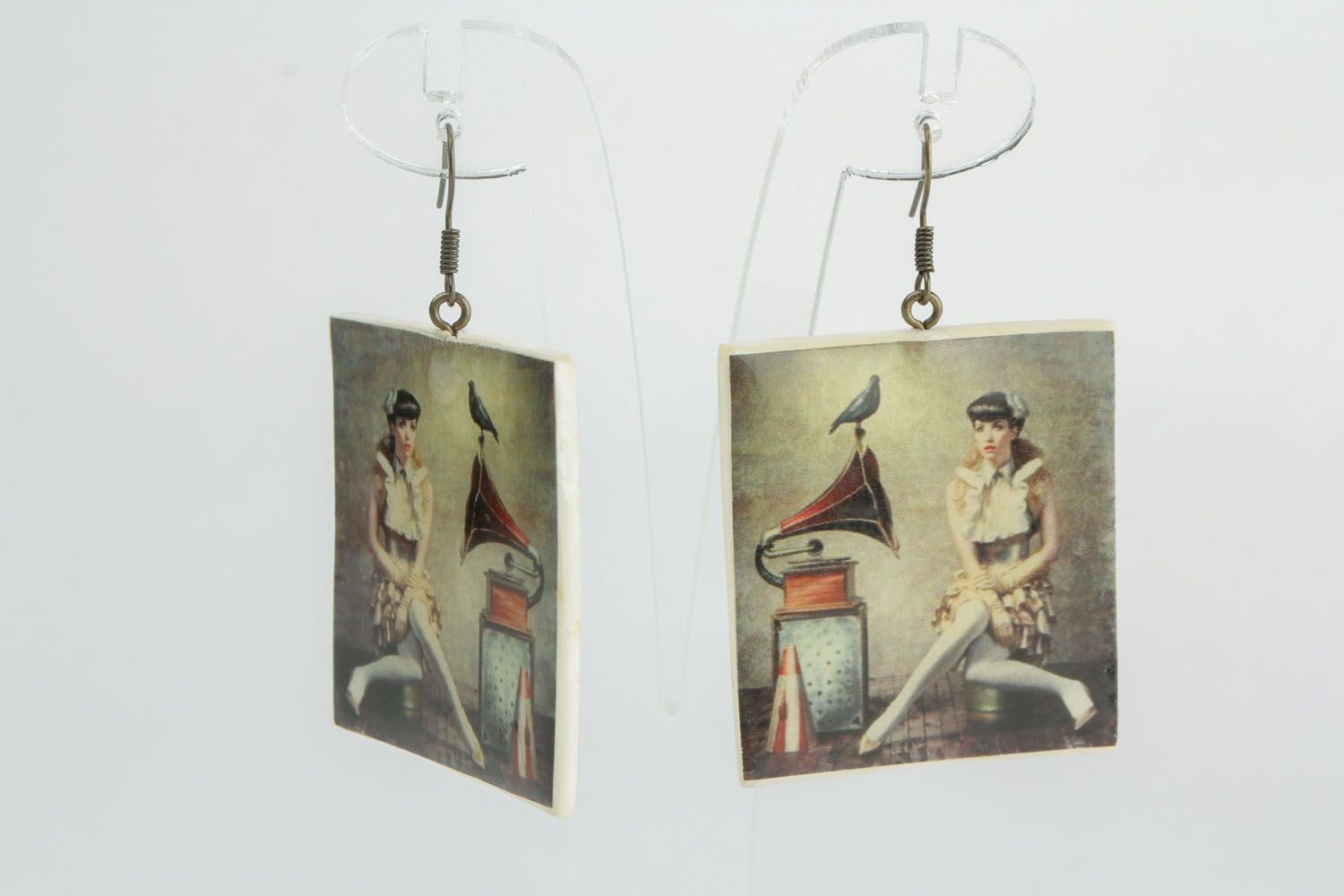 Square earrings with fotoprint photo 5