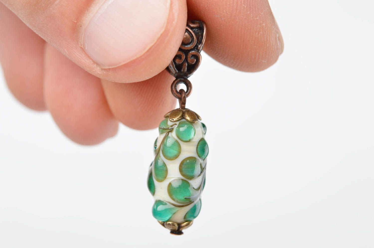 Handmade pendant women necklace glass pendant lampwork pendant leaves dew photo 5