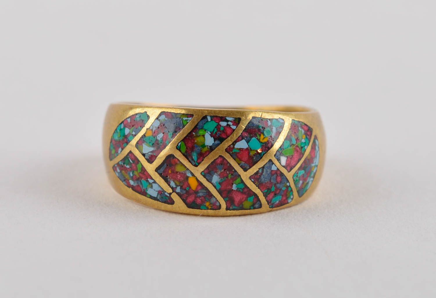 Кольцо ручной работы украшение из латуни модное кольцо с самоцветами красивое фото 3