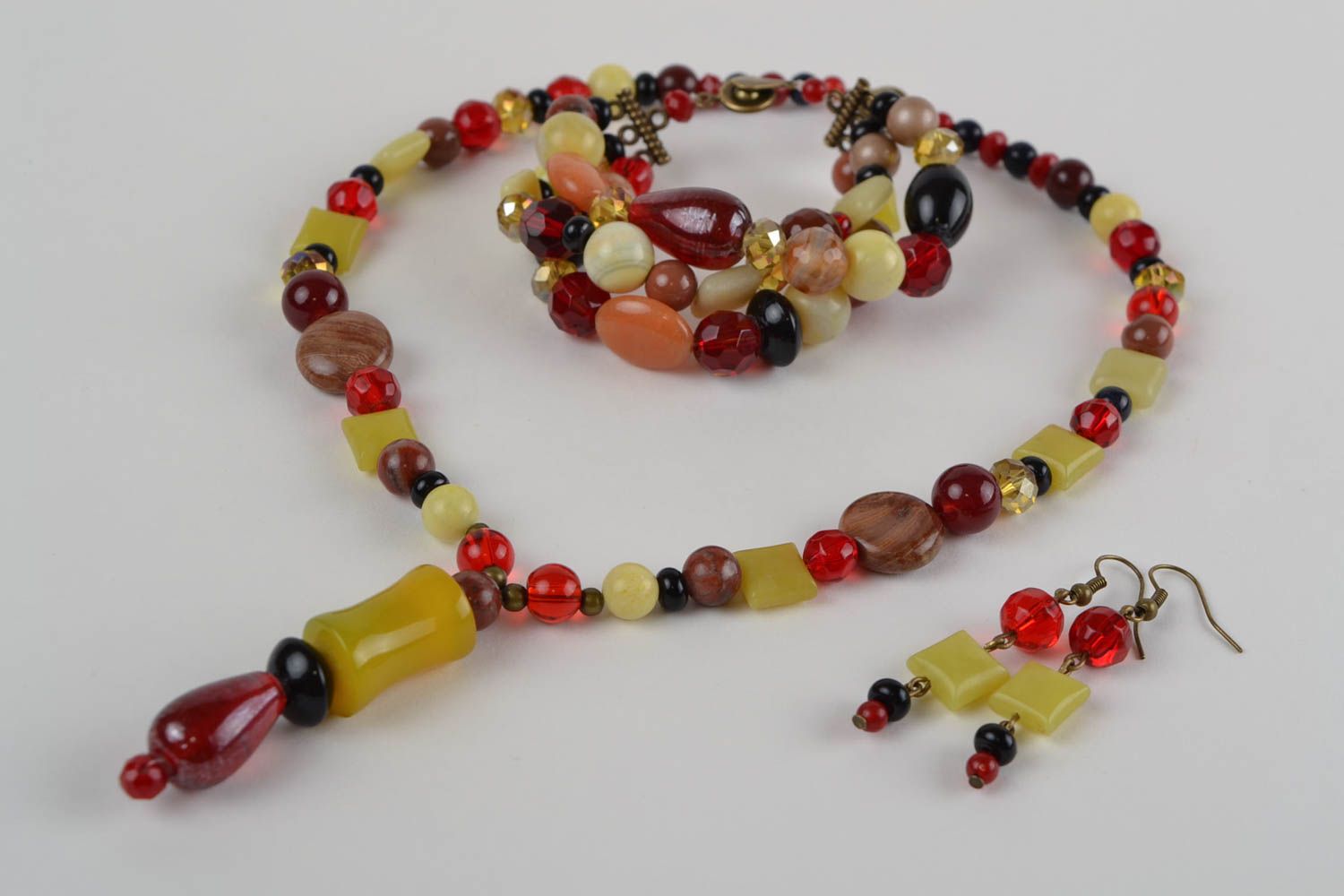 Juego de joyas artesanales de piedras naturales de pulsera collar y pendientes foto 5