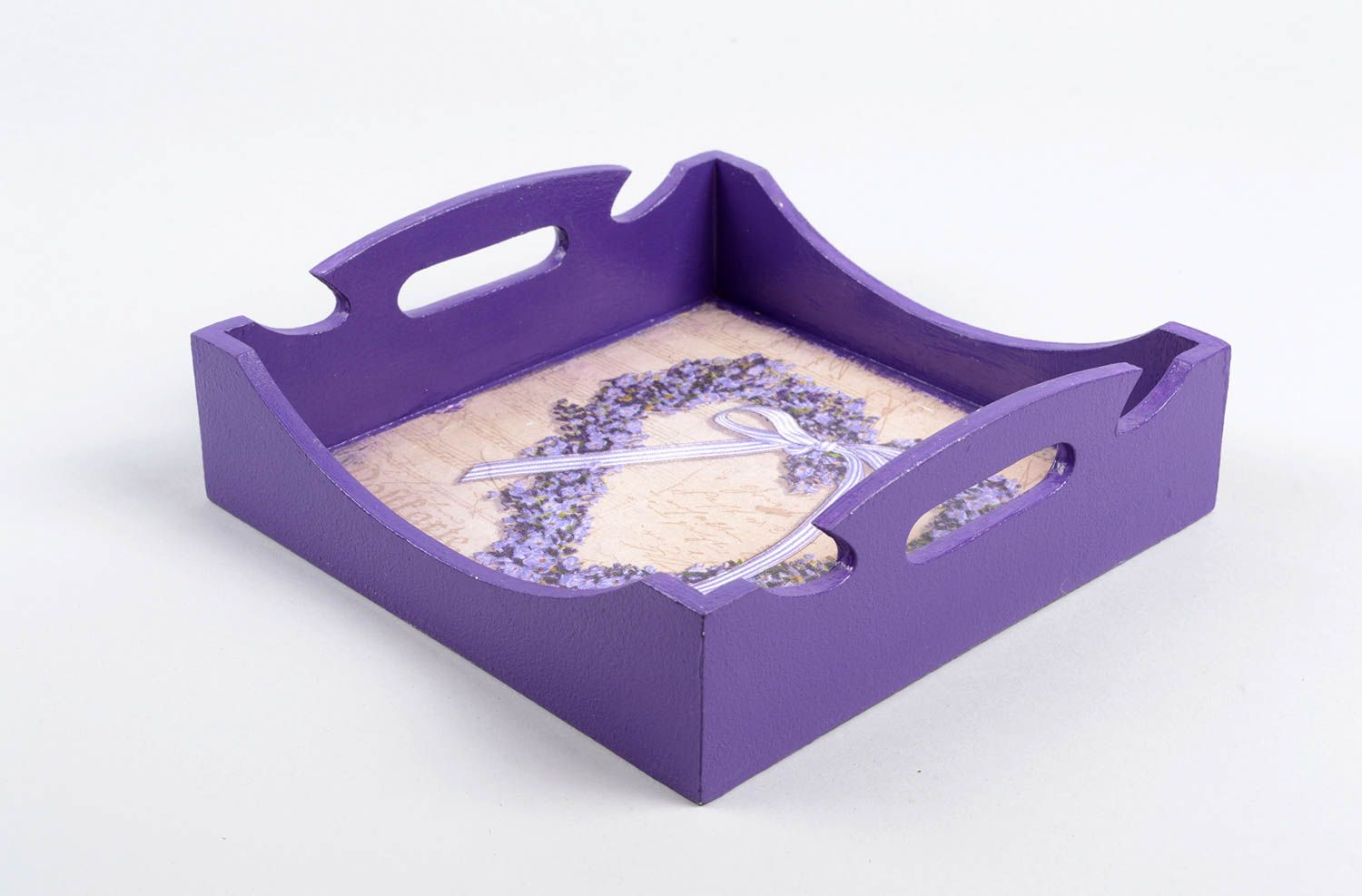 Handmade kitchen utensils decoupage home element cute violet bread basket photo 1