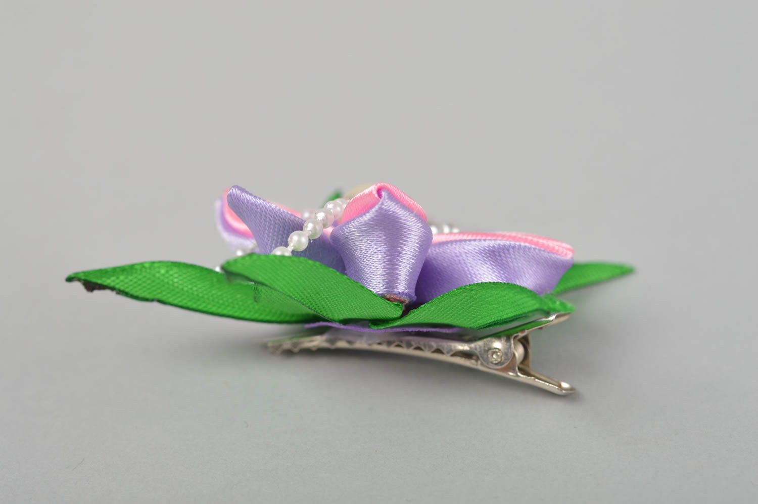 Unusual handmade textile flower barrette hair clip kanzashi ideas gifts for girl photo 3