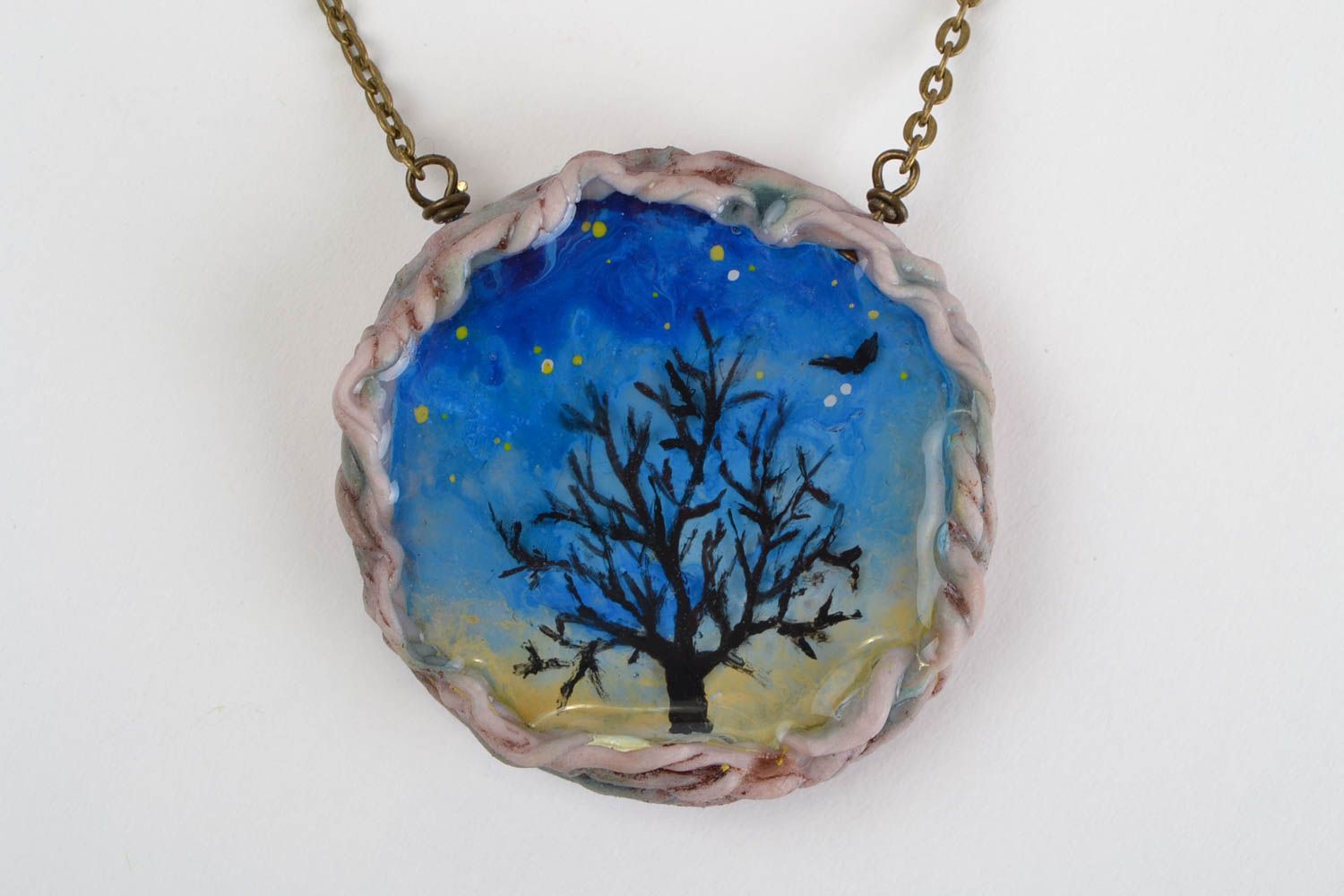 Handmade jewelry epoxy resin pendant necklace polymer clay chain necklace photo 8