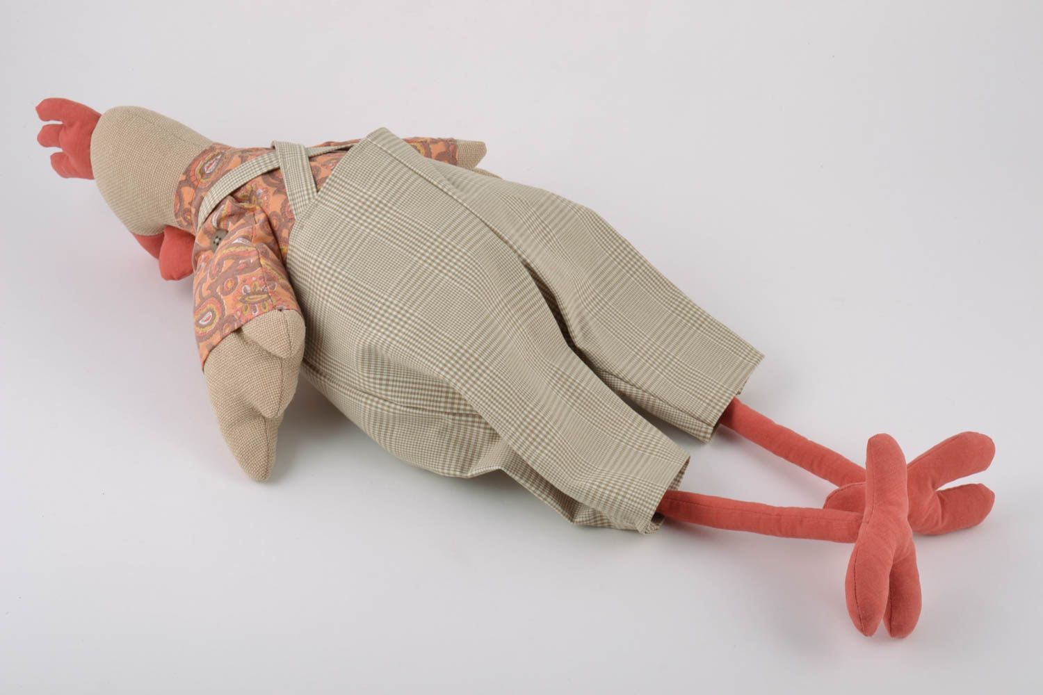 Текстильная игрушка в виде петуха ручной работы из льна оригинальная для ребенка фото 5