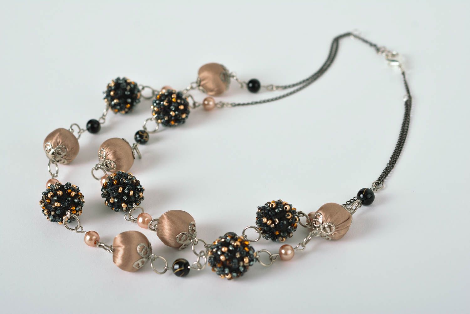 Handmade designer necklace stylish beaded necklace cute textile accessory photo 1