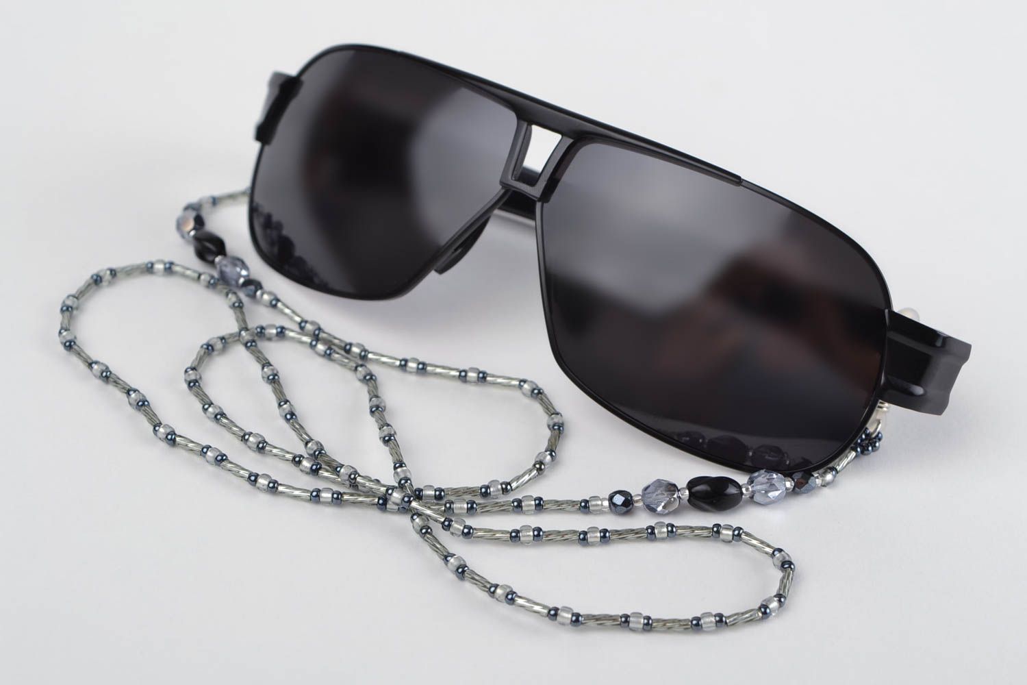 Handgemachte Brille Kette grau Designer Schmuck Kette aus Glasperlen für Frauen foto 1