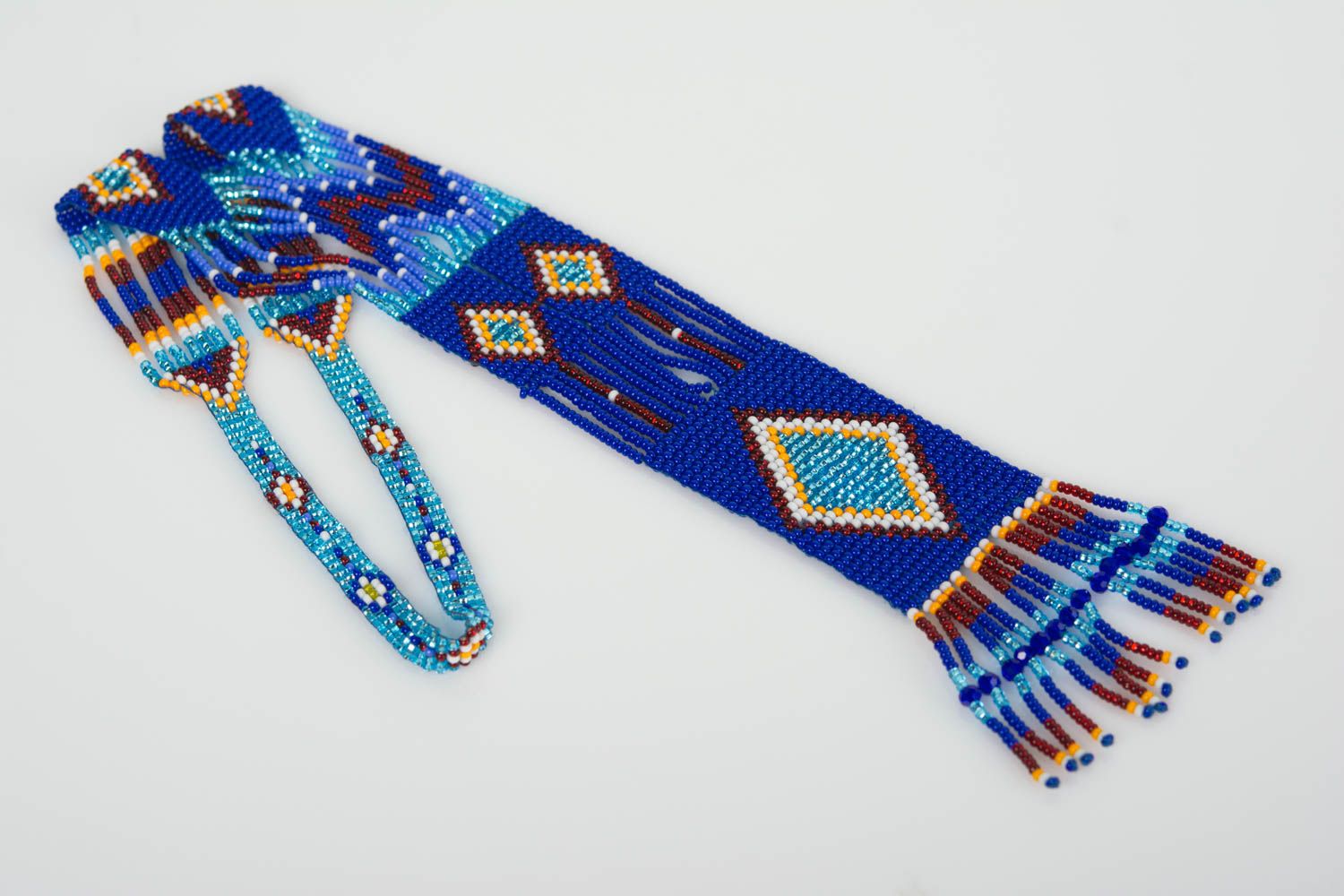 Long collier en perles de rocaille large bleu fait main de style ethnique photo 1