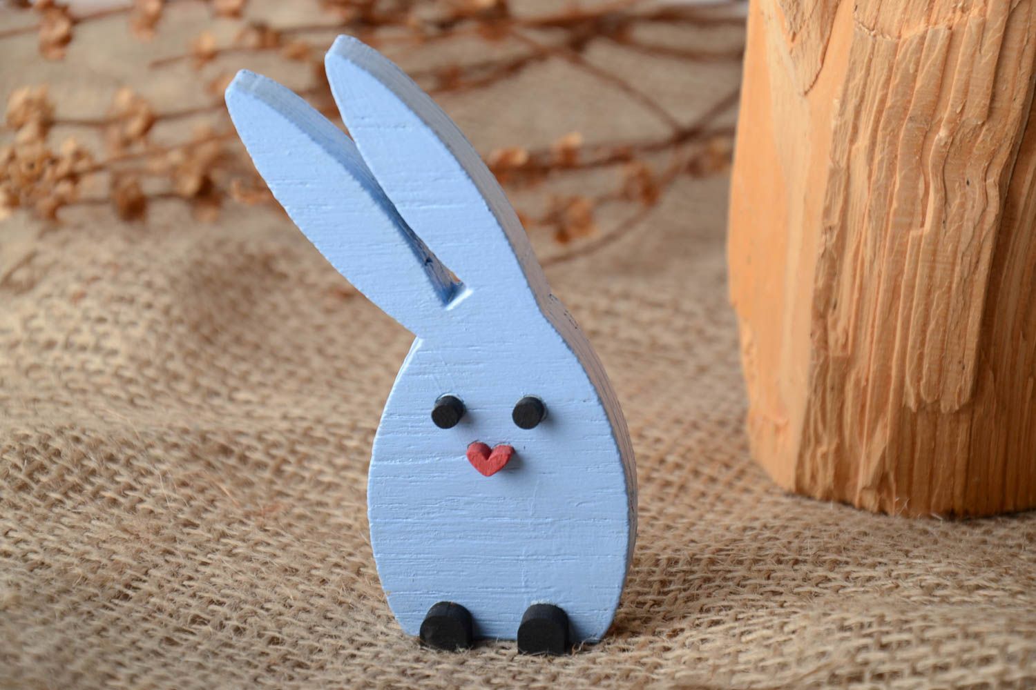 Painted plywood figurine in the shape of blue rabbit photo 1