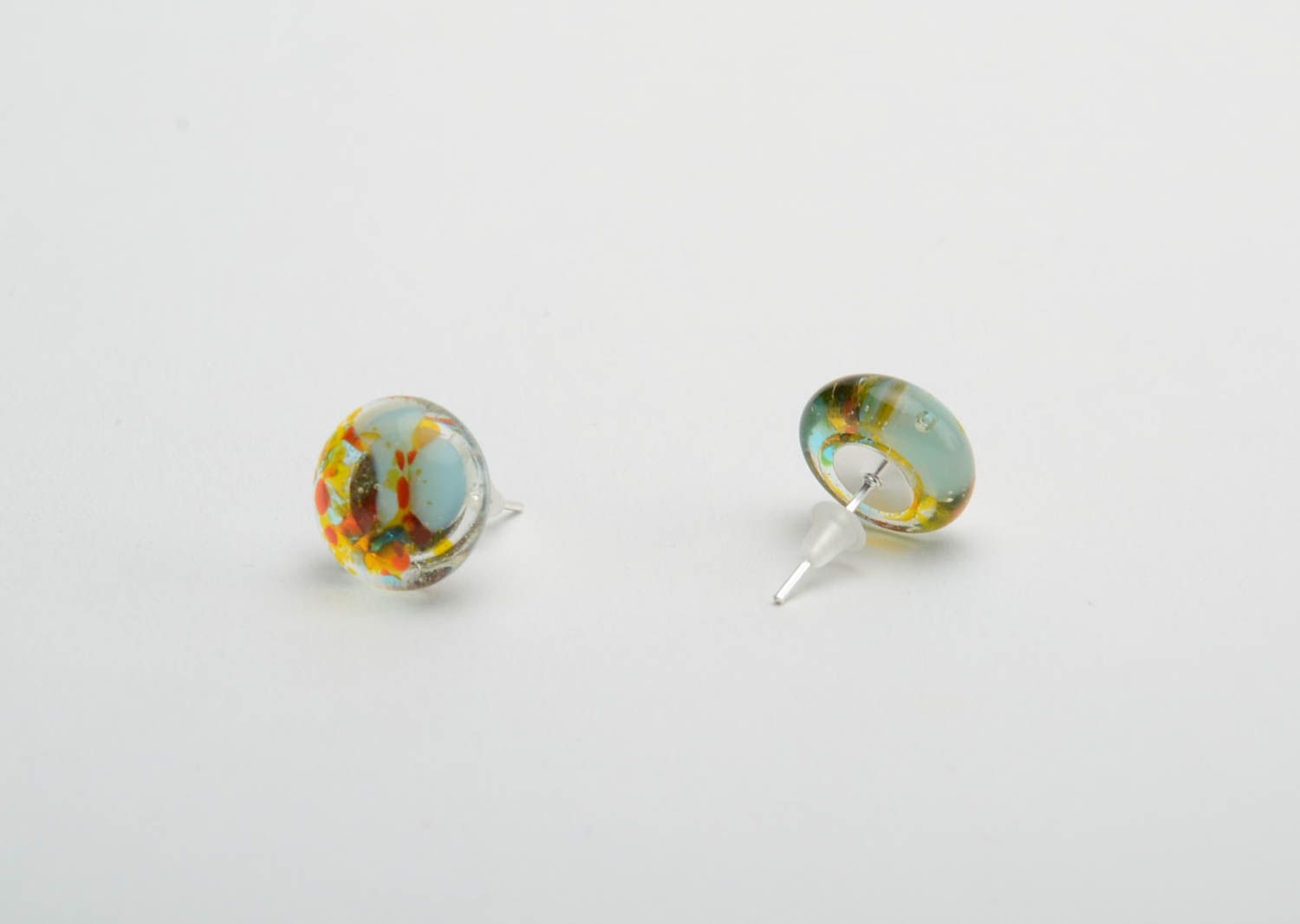 Runde schöne Ohrringe Ohrstecker aus Fusing Glas im Marine Stil Handarbeit foto 3