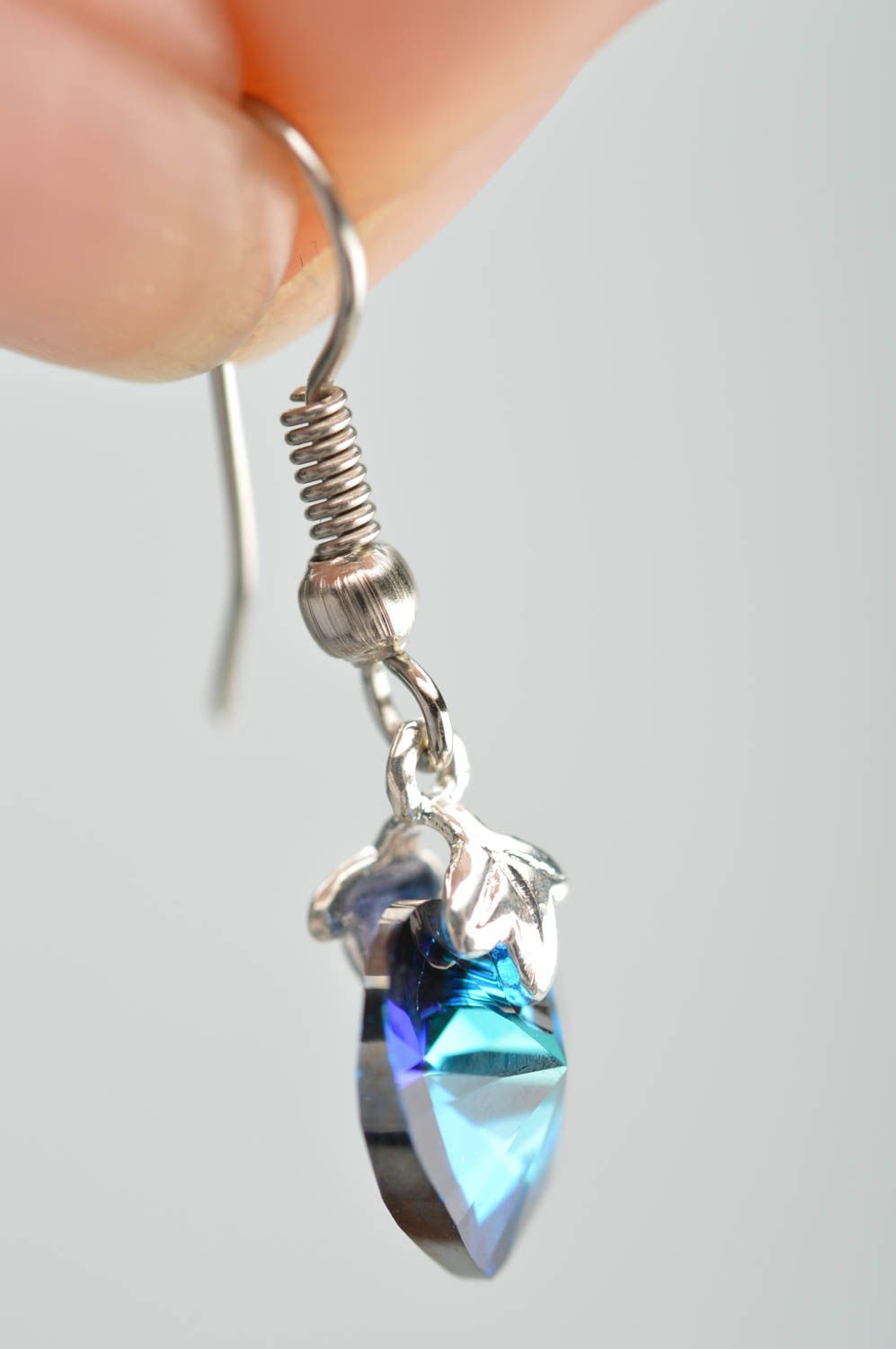 Boucles d'oreilles pendantes Bijoux fait main en cristal bleu Cadeau femme photo 3