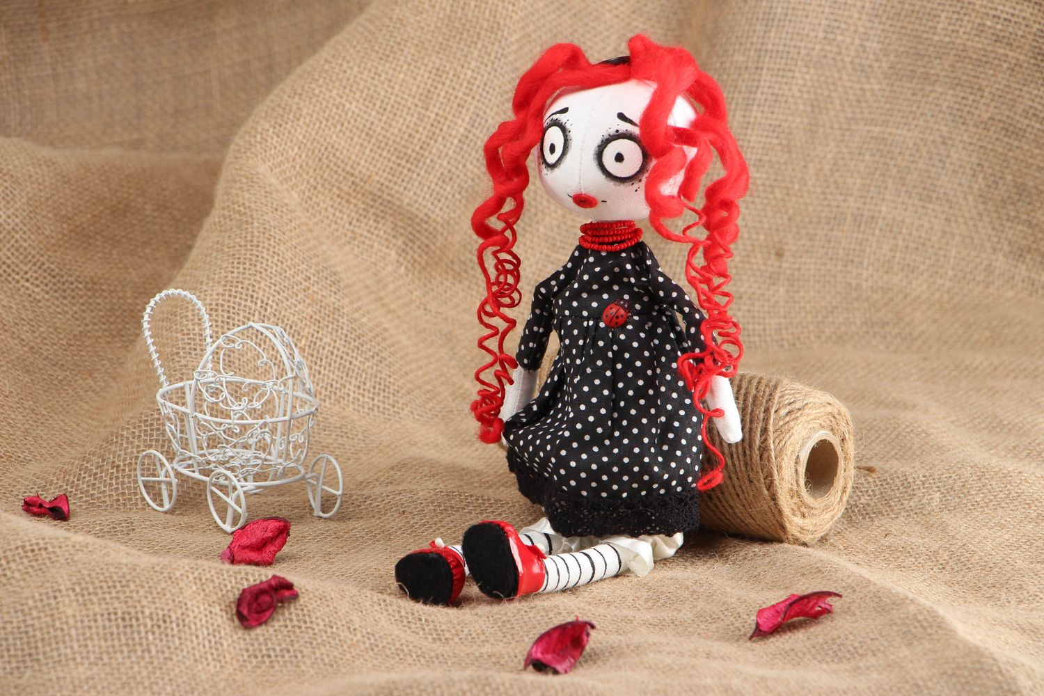 Handmade fabric doll Button photo 5