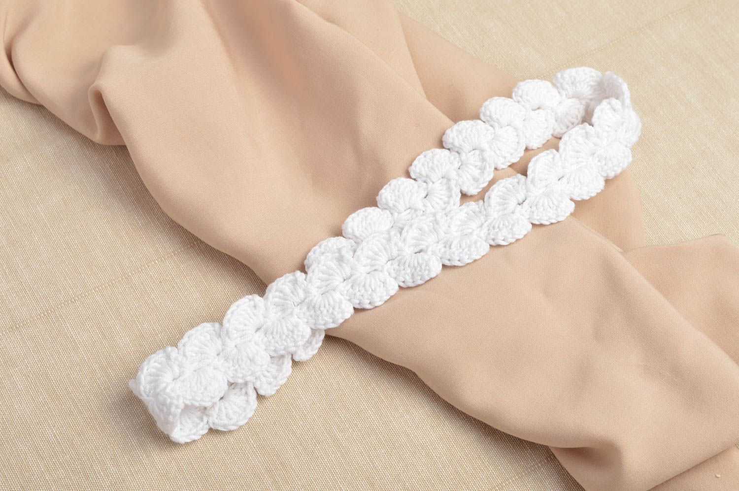 Handmade crocheted headband thin beautiful white headband unusual accessory photo 1