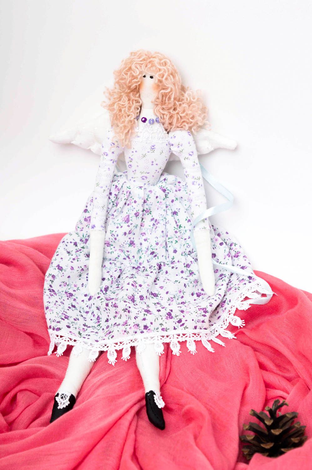 Stoff Puppe handgefertigt Designer Puppe Kinderzimmer Deko im Blumen Kleid  foto 1
