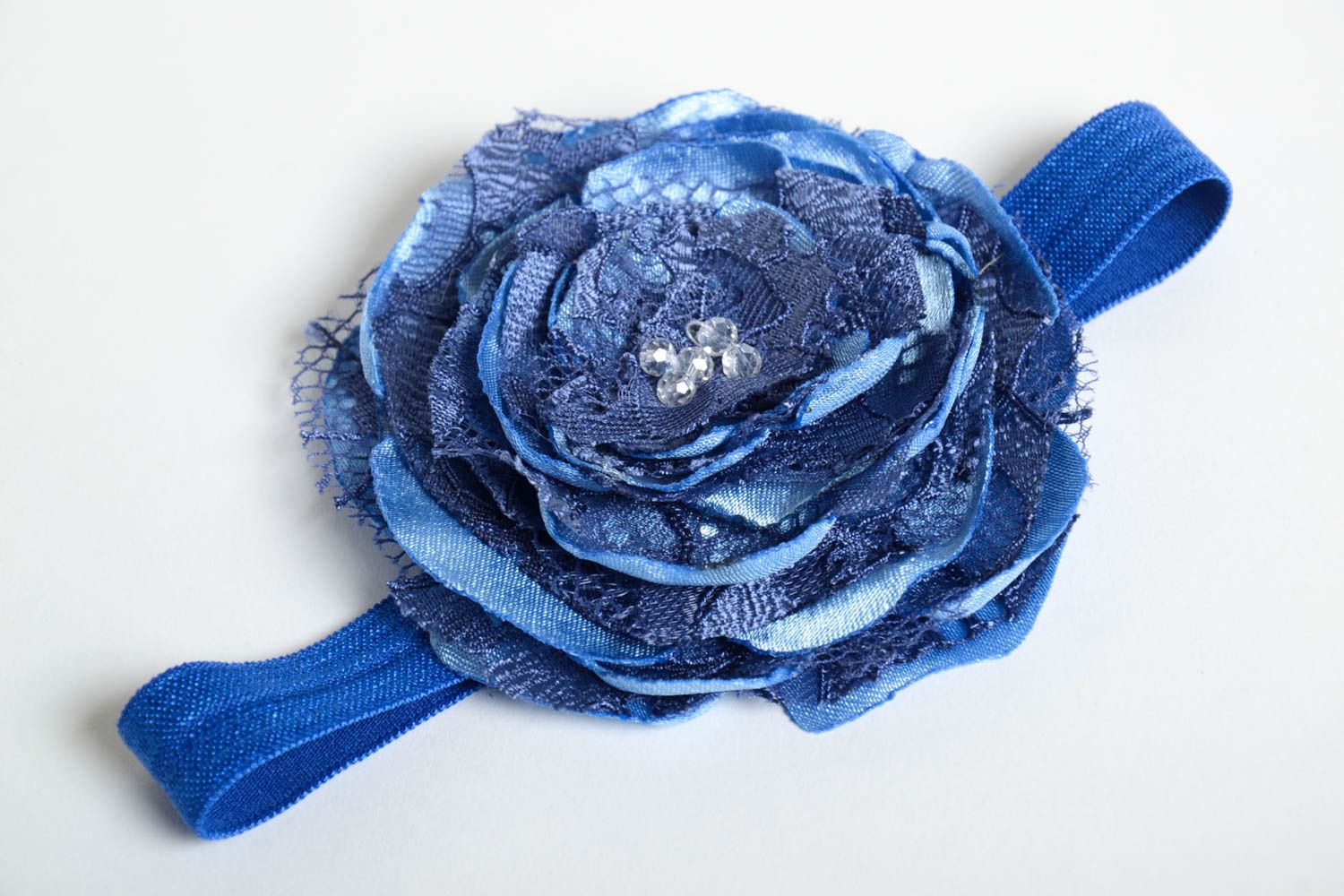 Handgefertigt Haarband Blumen Haarschmuck Blüte Accessoire für Haare in Blau foto 5