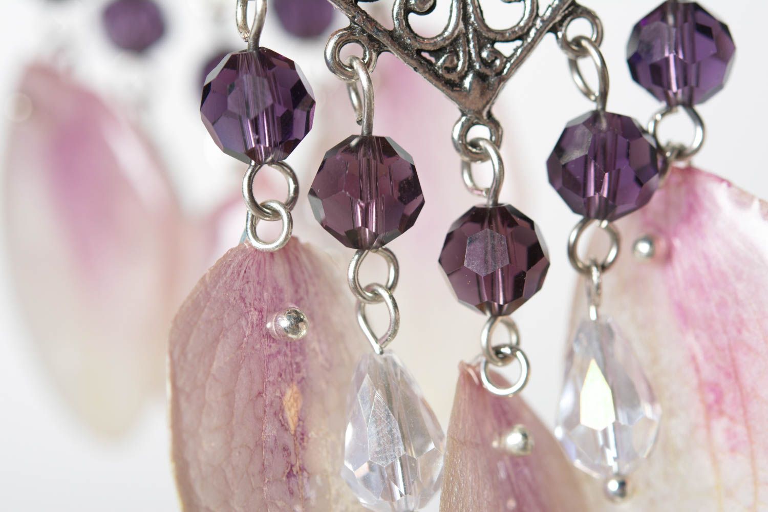 Handmade botanic earrings with orchid petals in epoxy resin large summer accessory photo 3