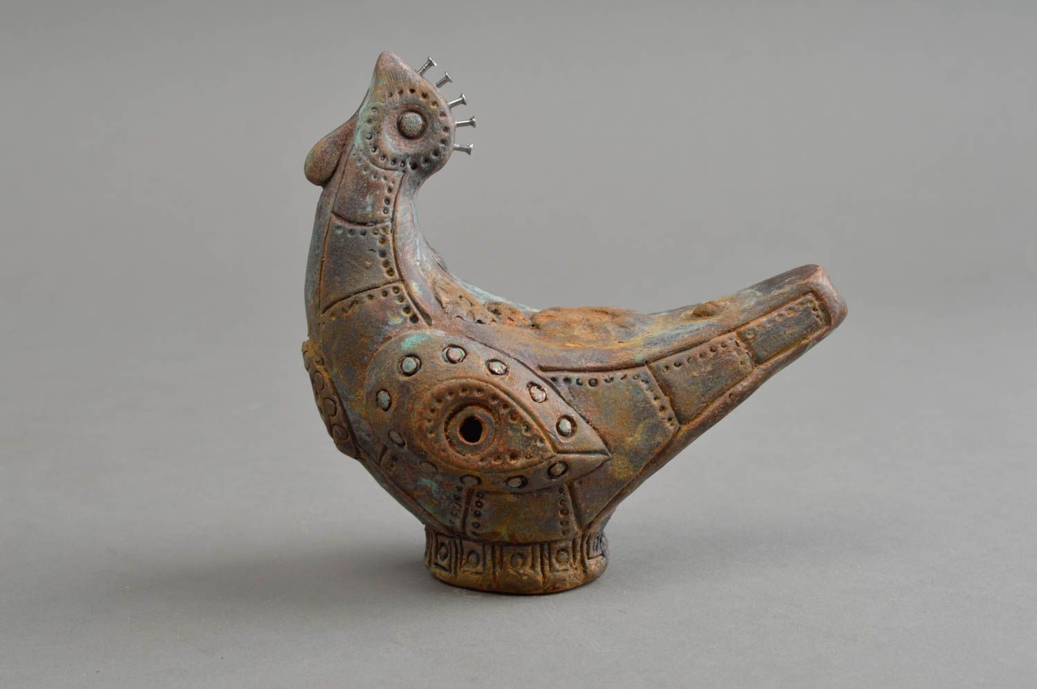 Народная игрушка свистулька небольшая глиняная в виде птицы ручная работа фото 3