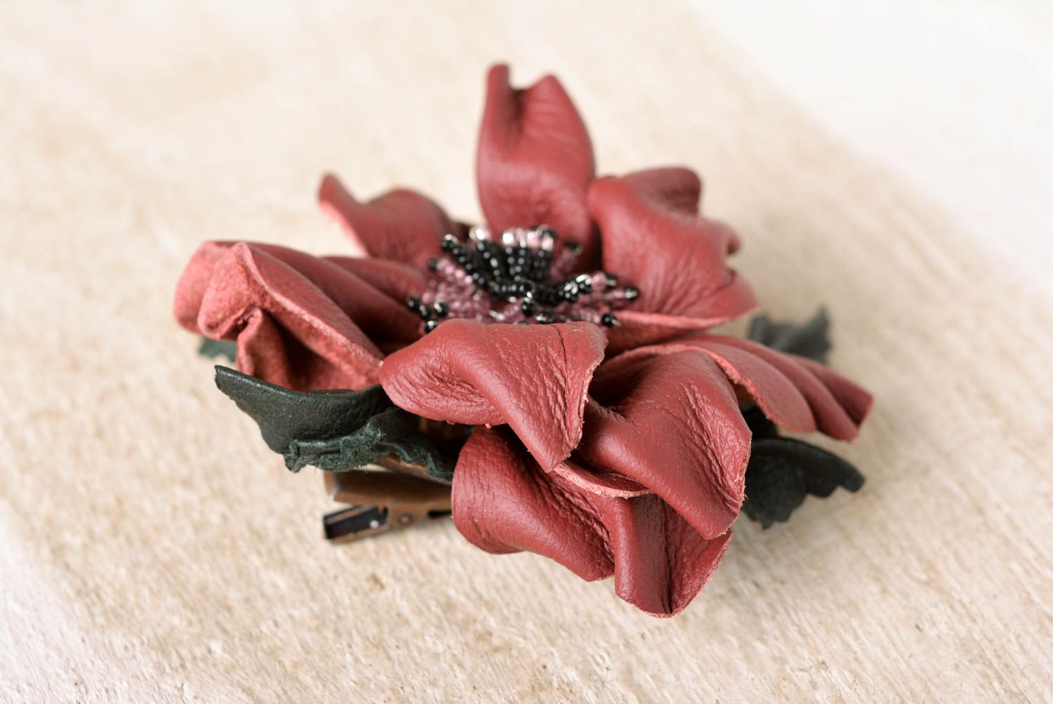 Handmade jewelry leather brooch flower brooch flower hair clip gifts for girls photo 5