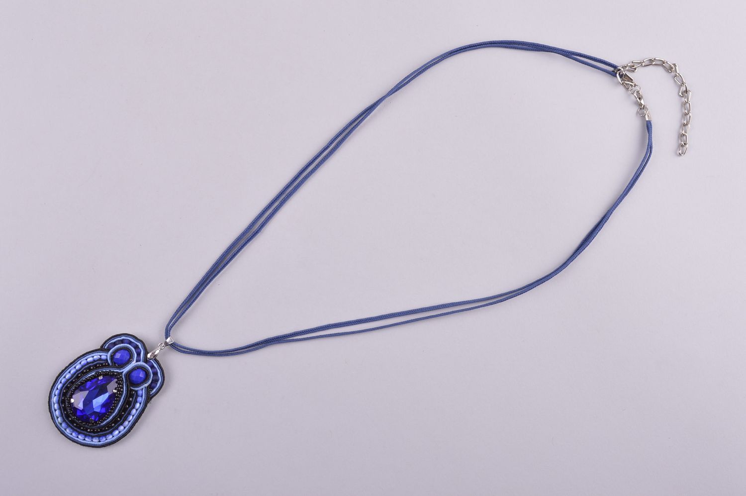 Stylish handmade textile necklace soutache jewelry designs beaded pendant photo 4