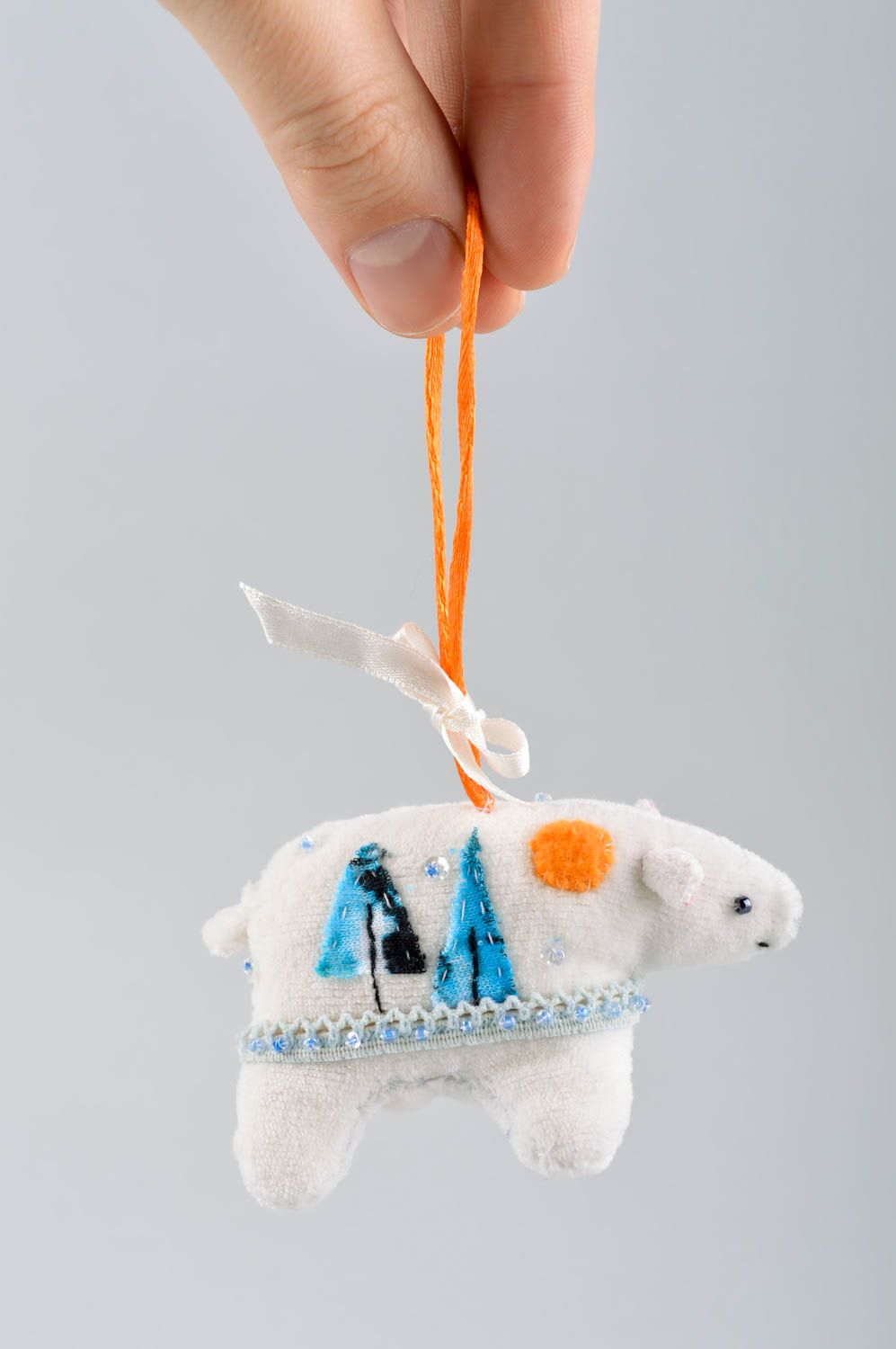 Jouet Noël fait main Décoration à suspendre ours blanc en textile Déco maison photo 4
