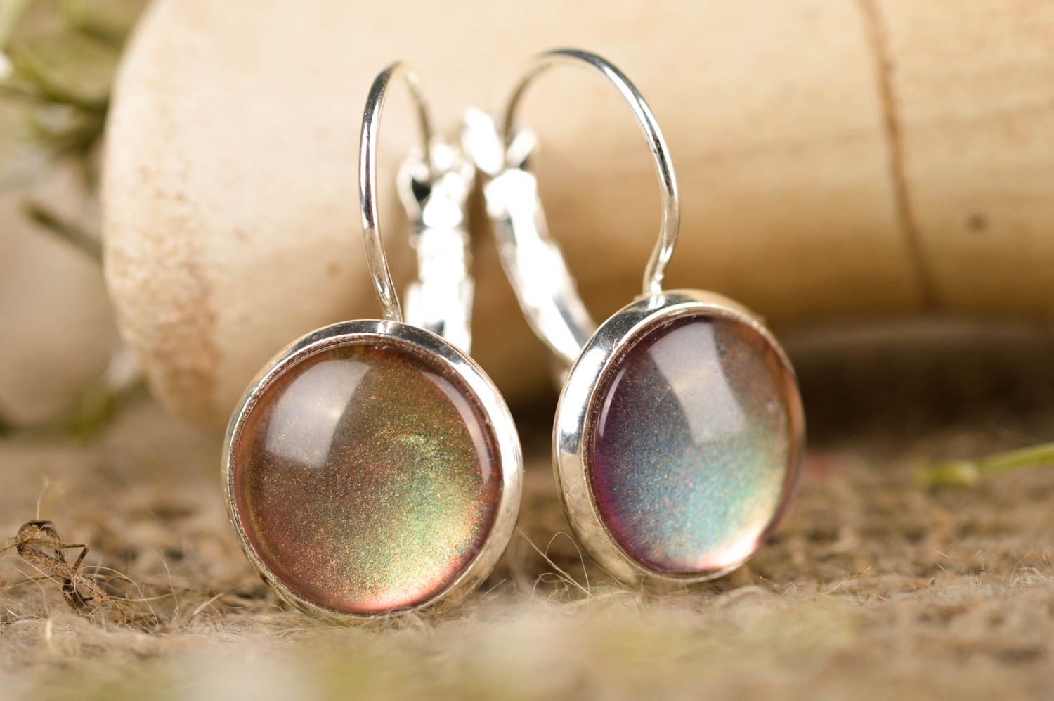 Unusual handmade cabochon earrings metal craft fashion accessories for girls photo 1