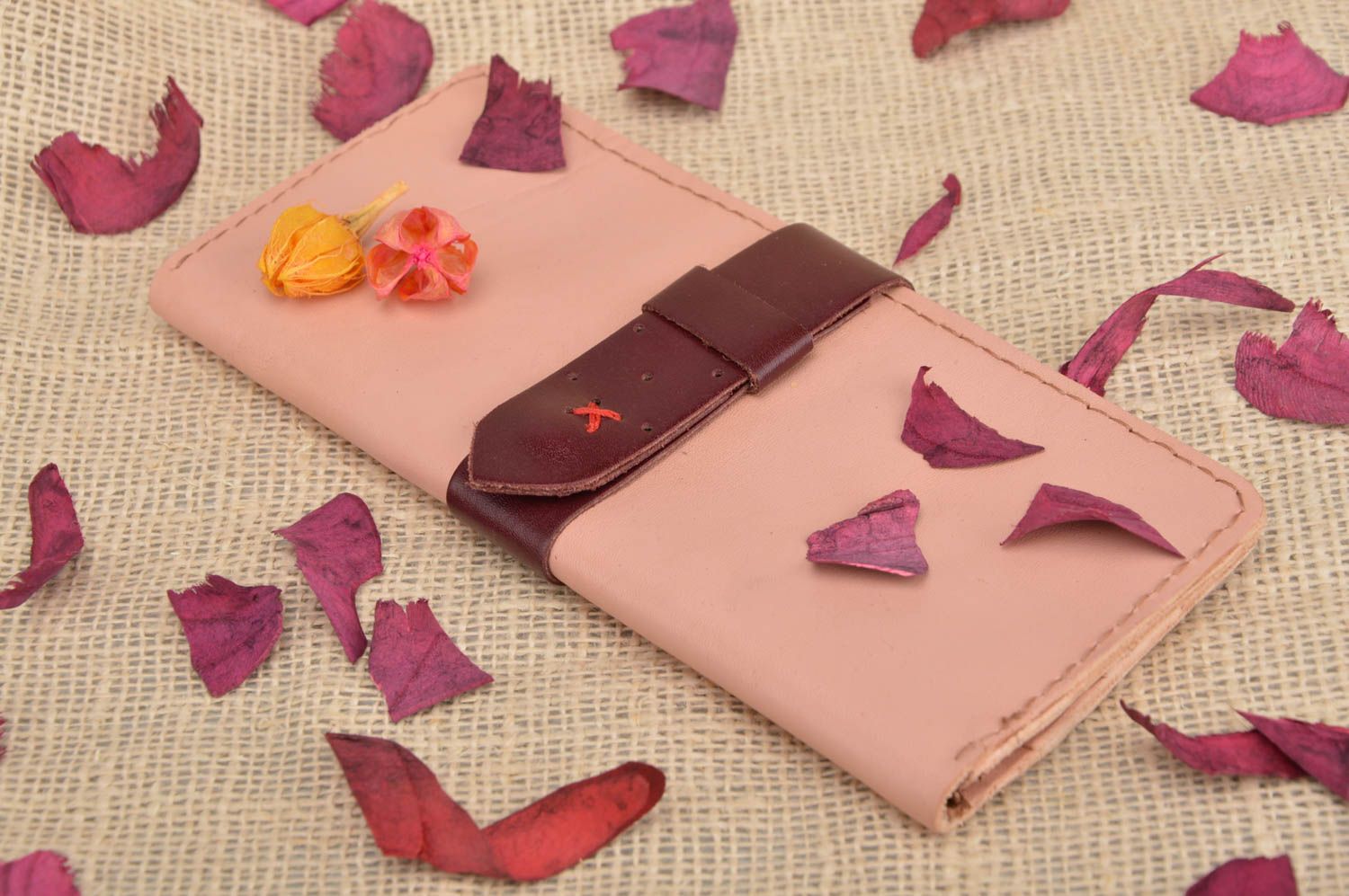 Handmade designer stylish genuine leather stitched women's wallet with strap photo 1