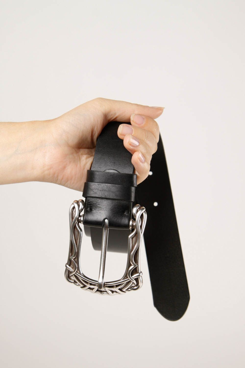 Handmade belt black leather belt gift for him designer accessory for men photo 2