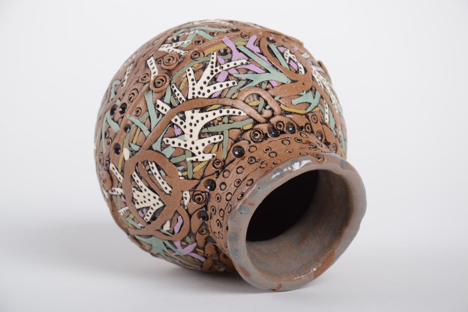 Vase céramique fait main Petit vase à motifs multicolore Cadeau pour femme photo 3