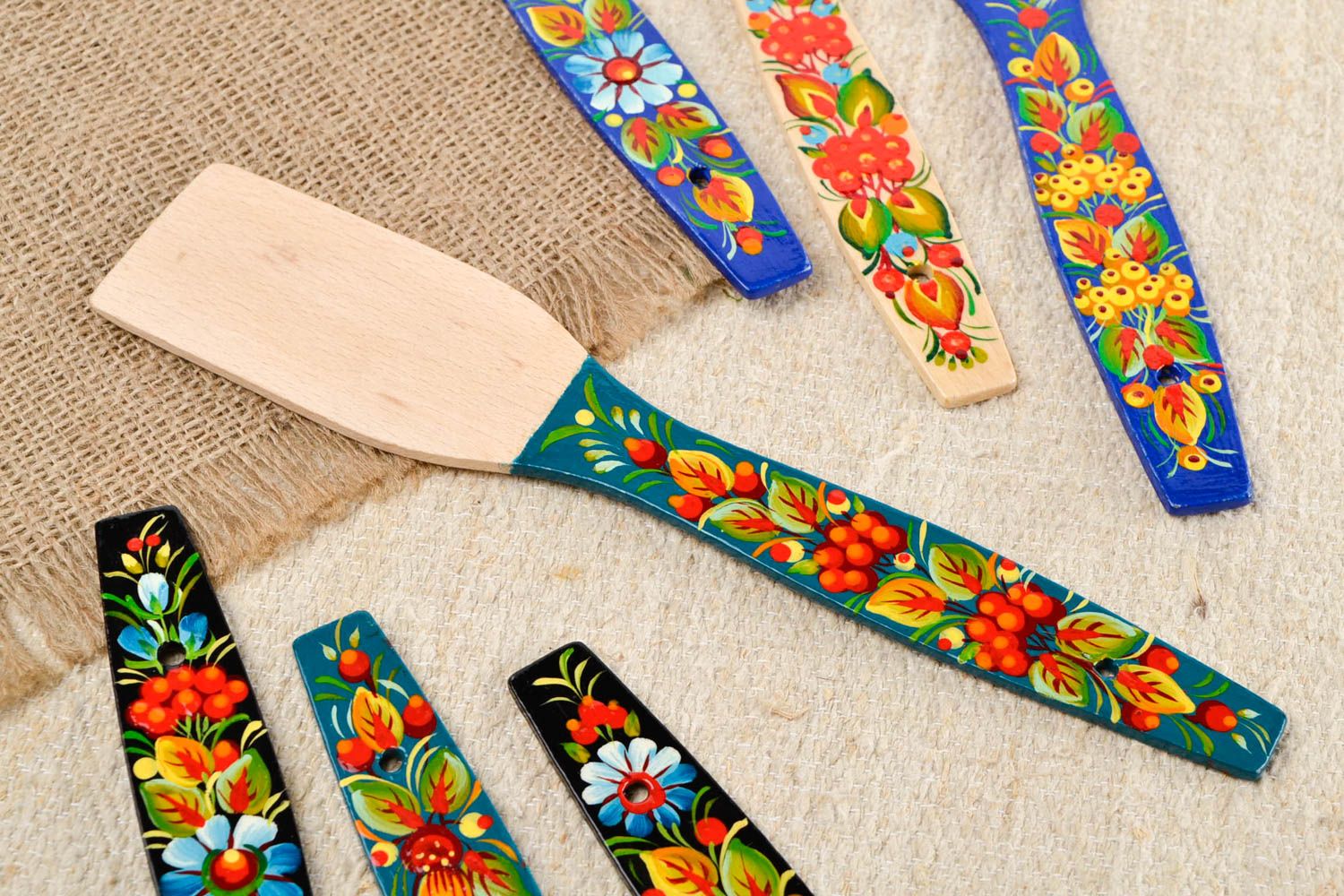 Espátula de madera hecha a mano y pintada utensilio de cocina regalo original foto 1