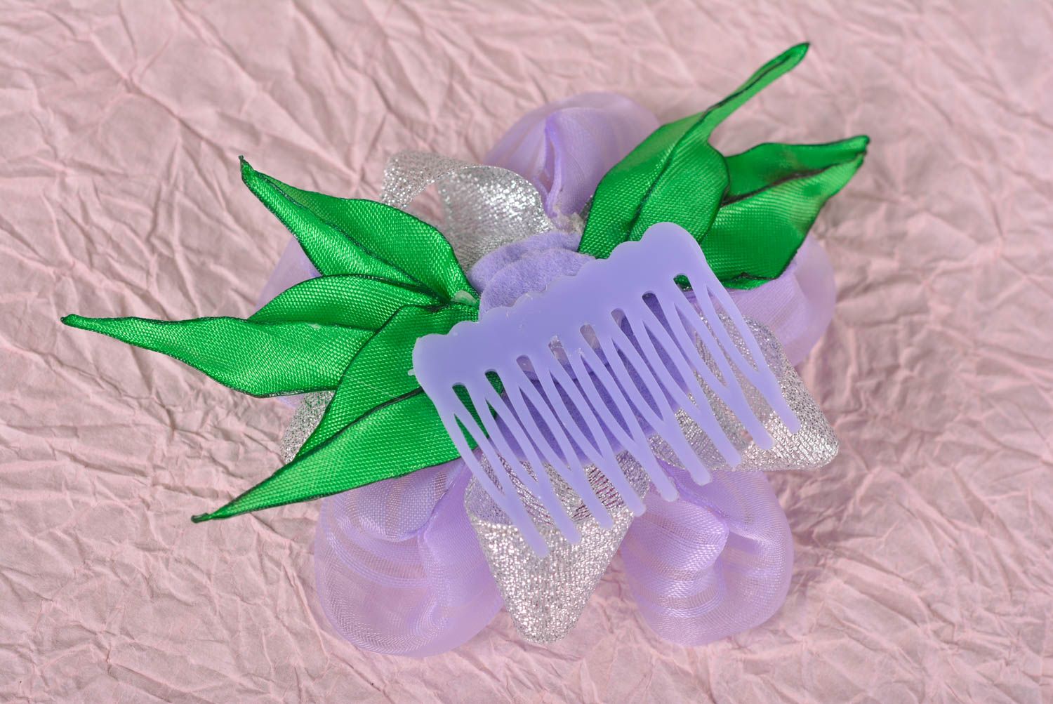 Peigne cheveux fait main Accessoire coiffure fleur violette Cadeau femme photo 4