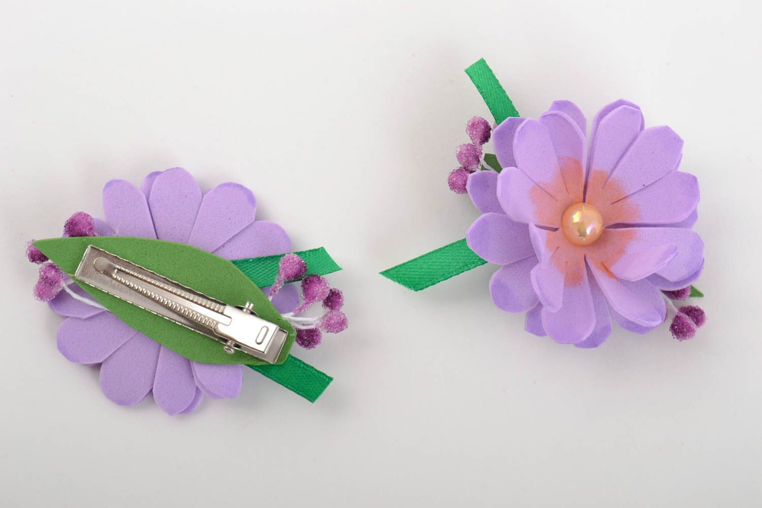 Set de pinces à cheveux fleurs violettes en foamiran faites main 2 pièces photo 8
