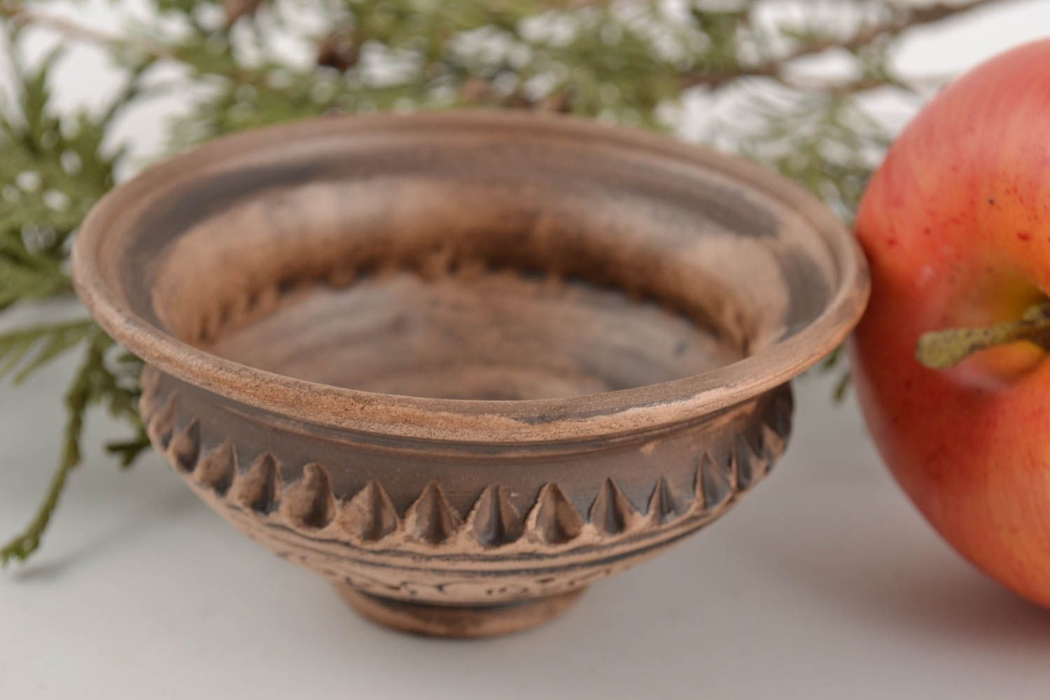 Small white clay bowl in ethnic style processed with silver for sauces 100 ml photo 1