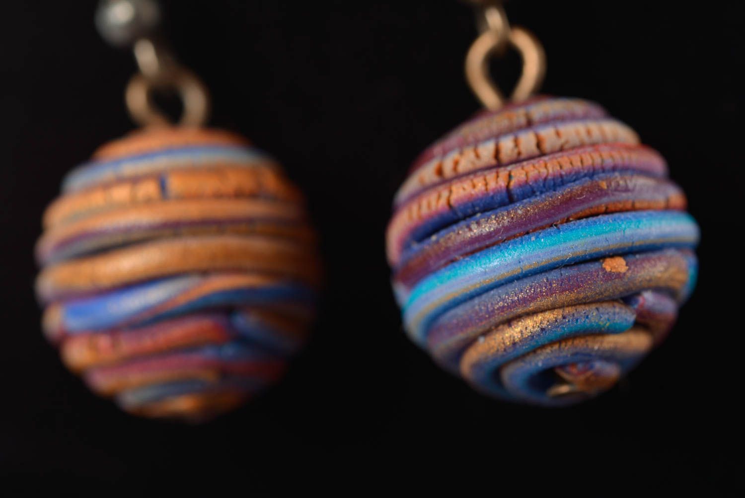 Handmade designer ball shaped colorful polymer clay dangle earrings photo 3