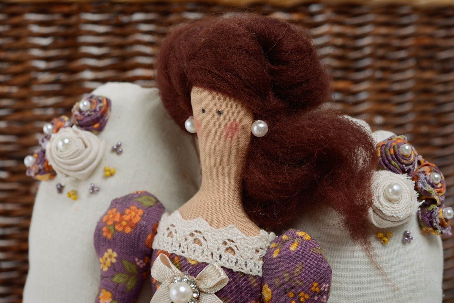 Fabric cotton soft toy beautiful handmade Angel girl doll present for children photo 2