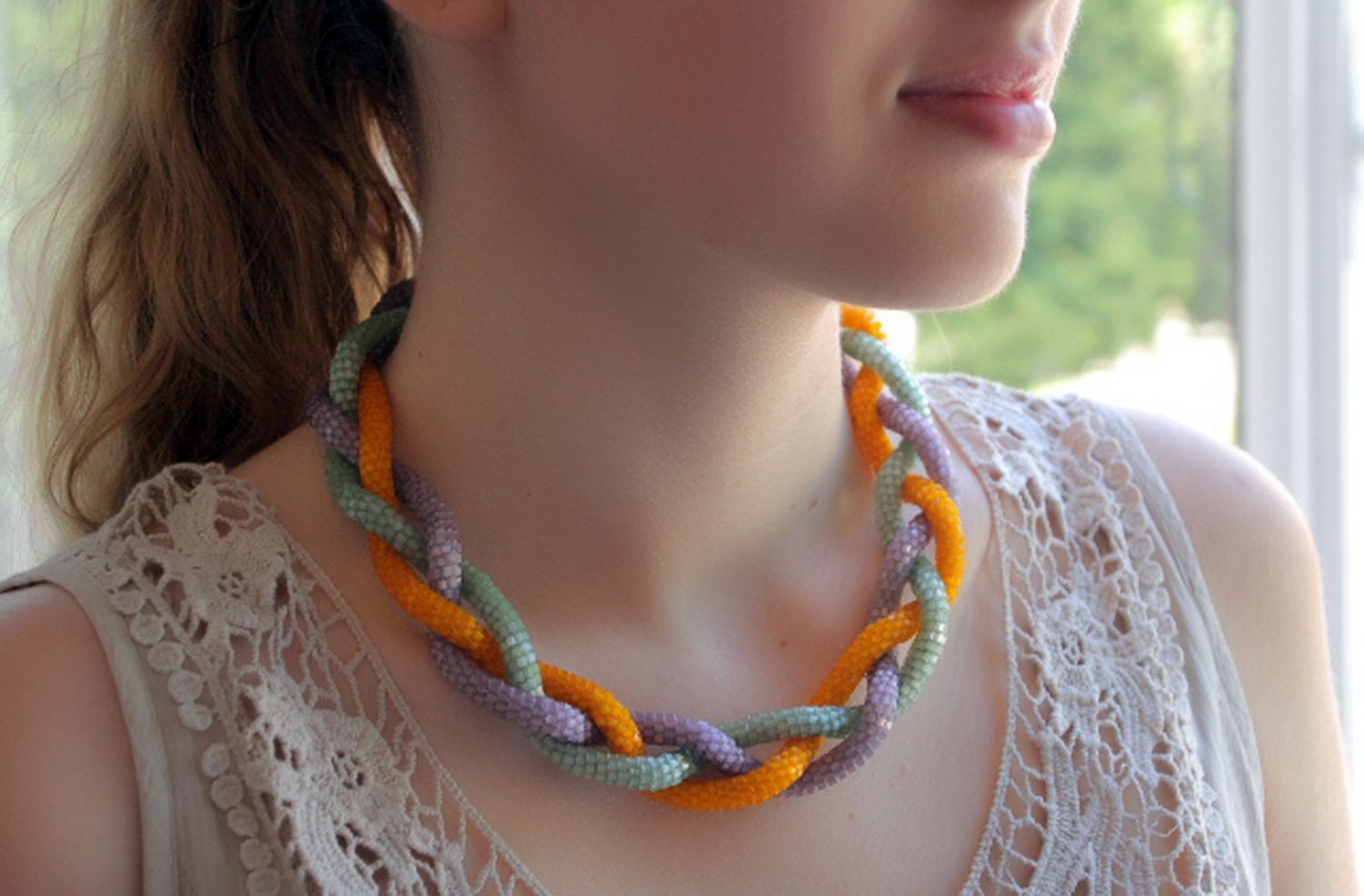 Necklace made of Czech satin beads with fastener photo 10
