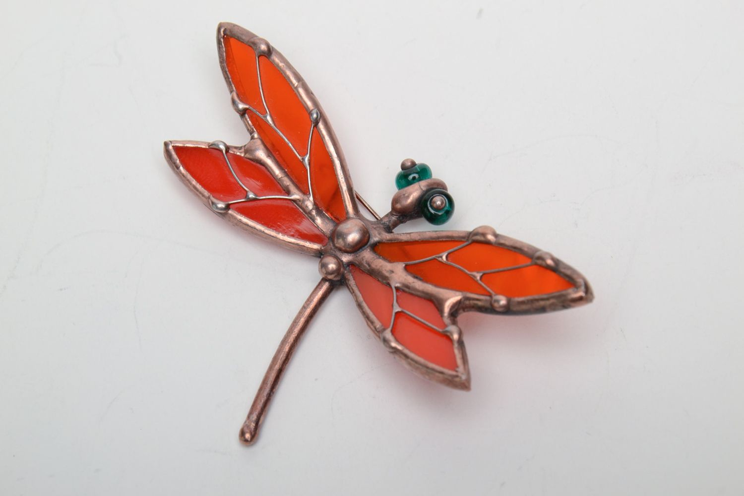Stained glass brooch Orange Dragonfly photo 3