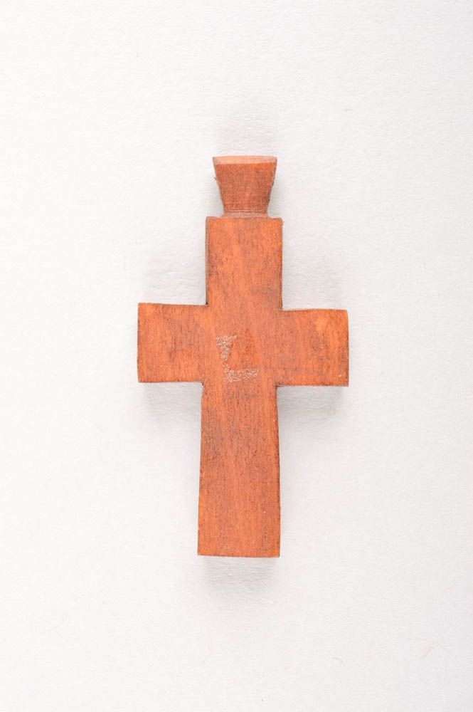 Handmade Kreuz Anhänger originell Designer Schmuck Kreuz aus Holz beige foto 2