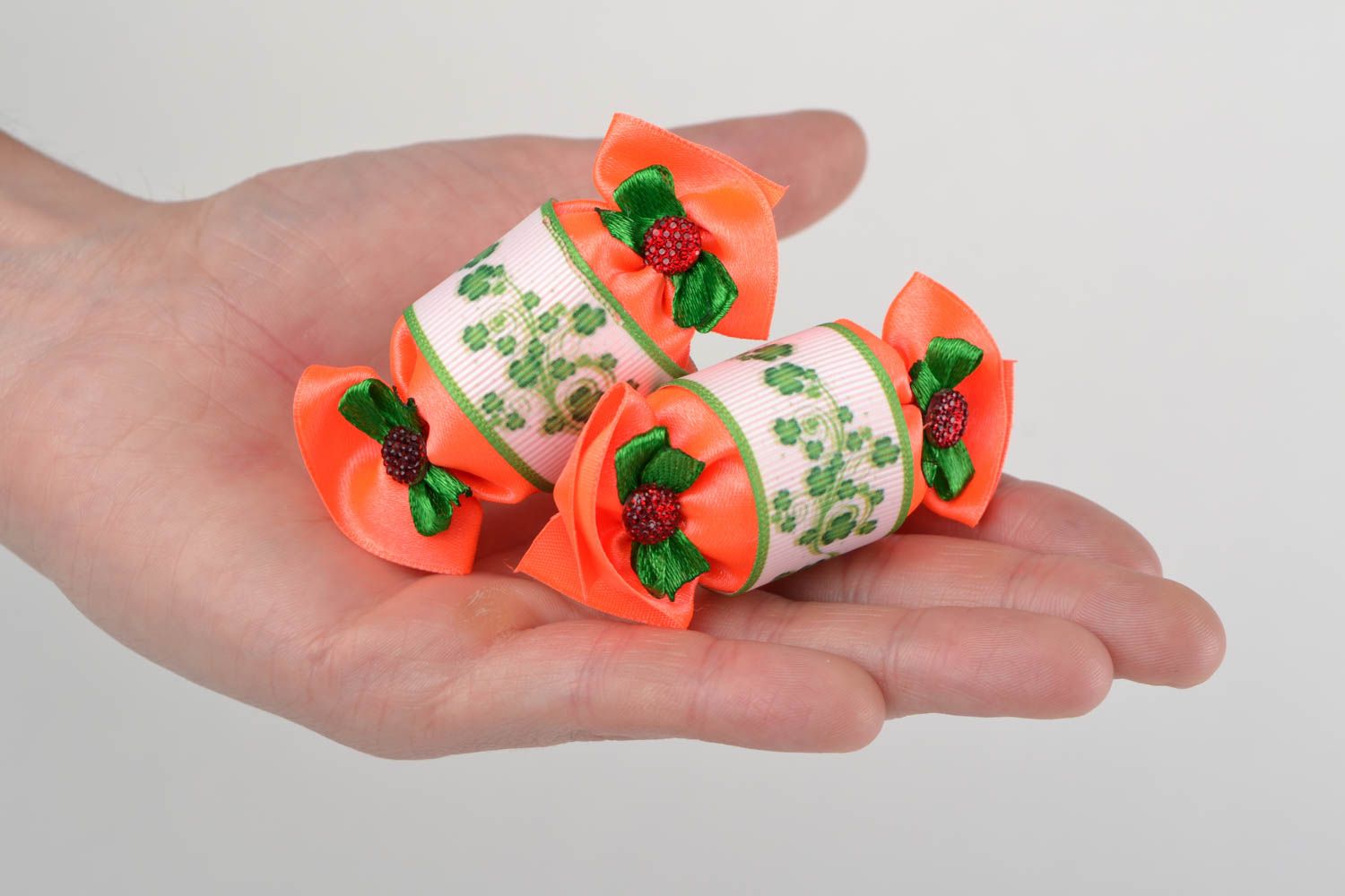 Unusual bright handmade children's ribbon hair ties set 2 pieces beautiful photo 2