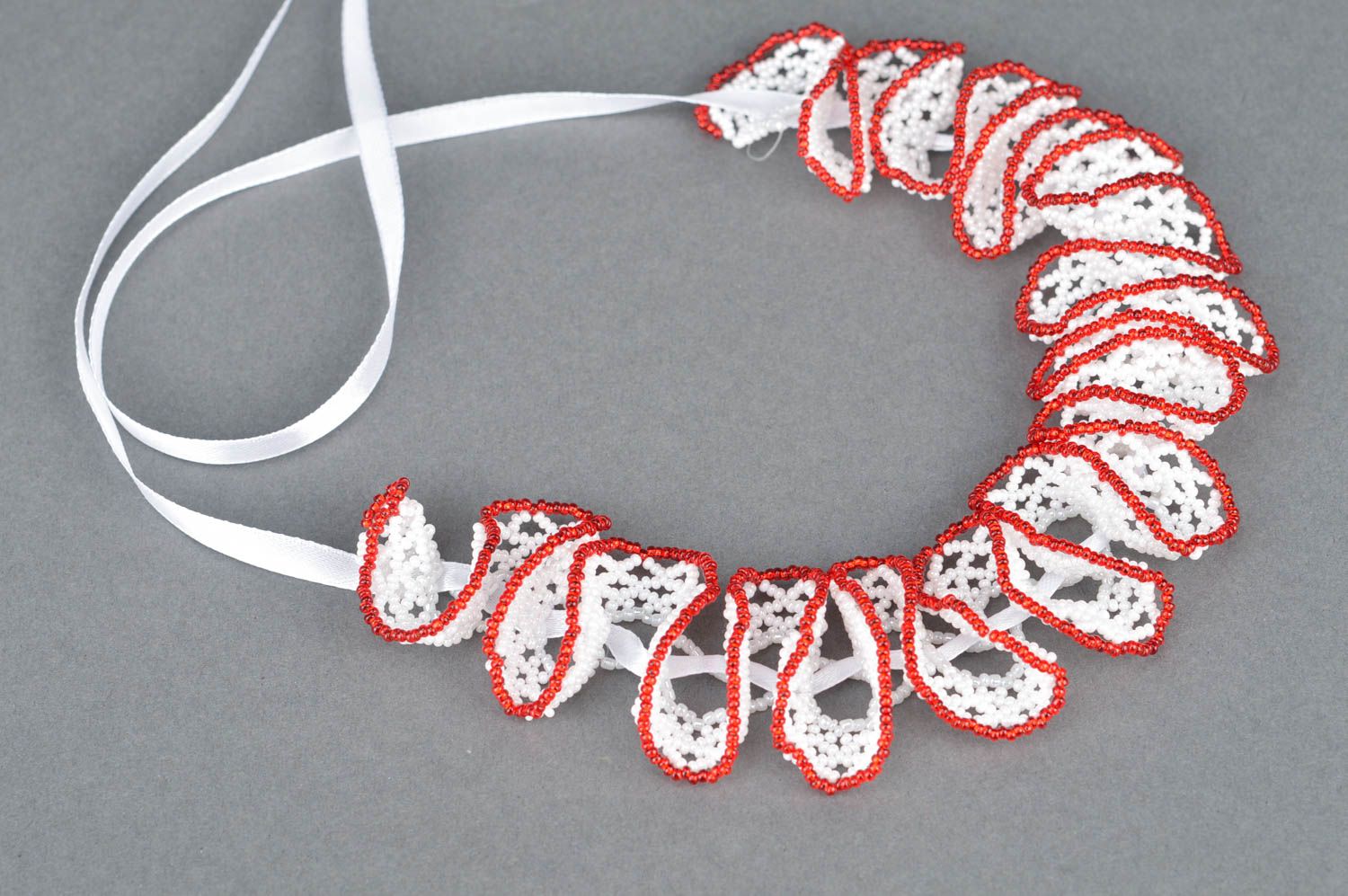 Unusual stylish handmade designer beaded lace necklace oglala weaving photo 5