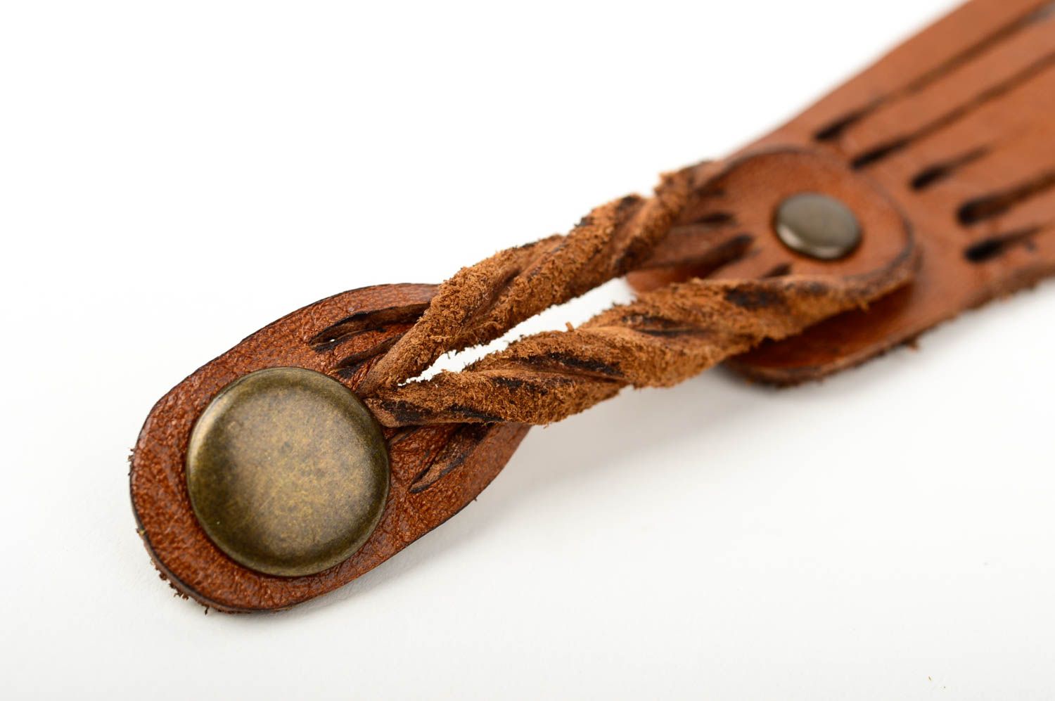Brown handmade leather bracelet womens wrist bracelet leather goods gift ideas photo 5
