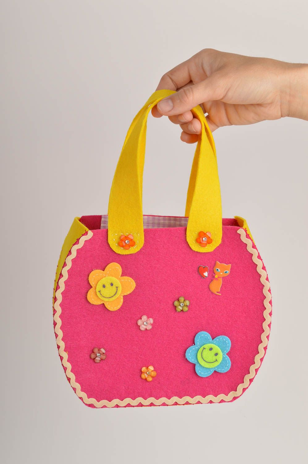 Сумка ручной работы сумка из фетра розово-желтая яркая сумки для детей фото 2