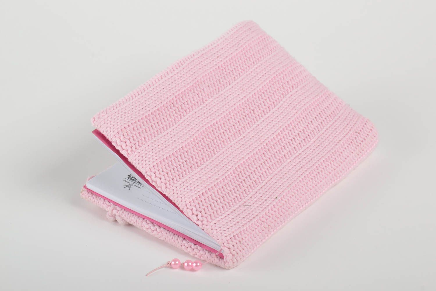 Розовый блокнот в мягкой обложке вязаной спицами ручной работы авторский фото 3