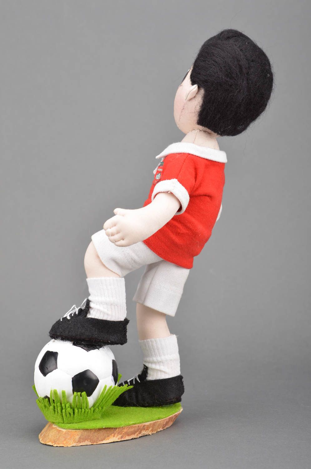 Handmade soft doll for interior made of cotton with painting Football player photo 2