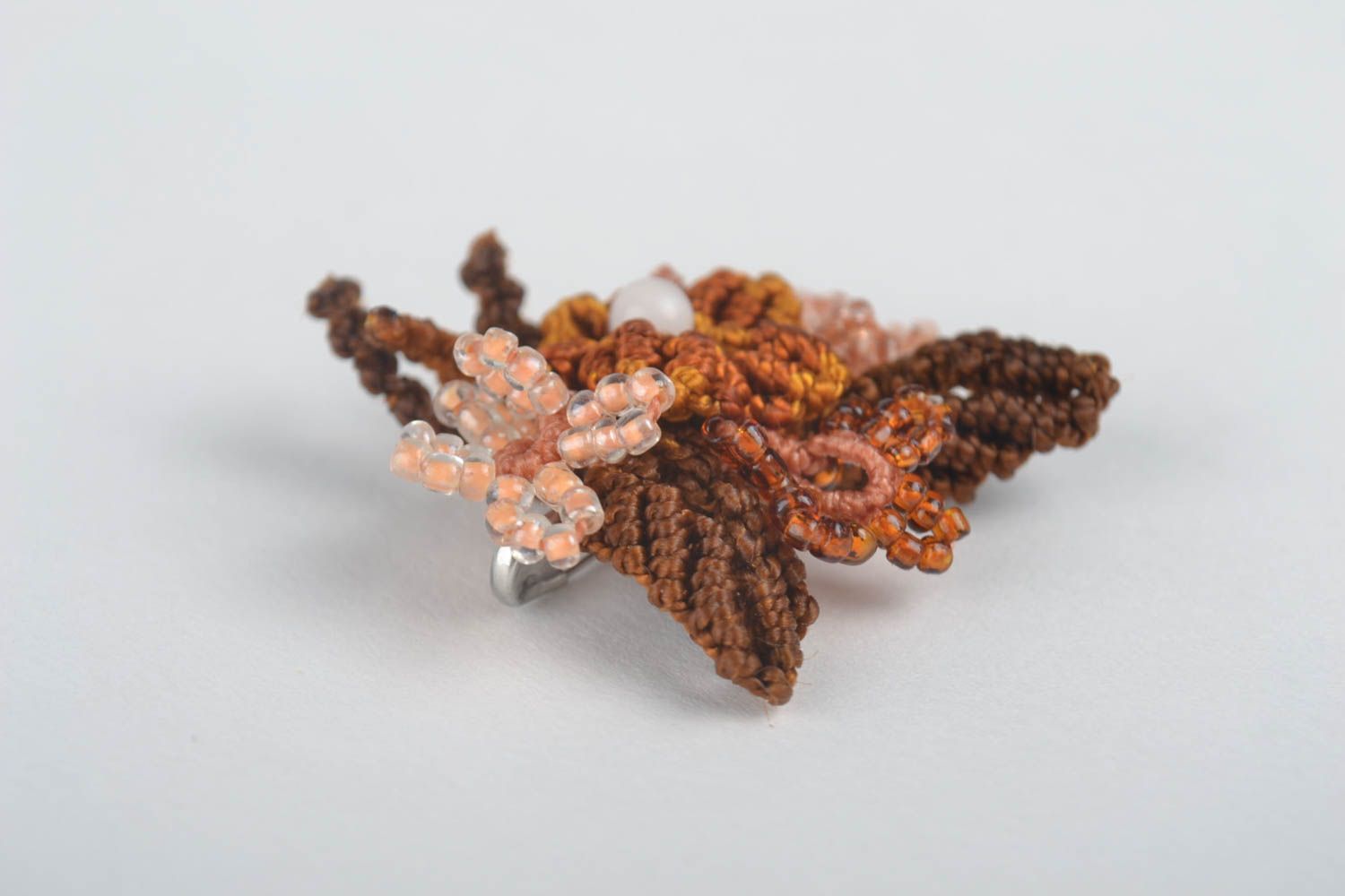 Stylish handmade woven flower brooch beaded brooch jewelry textile jewelry photo 3