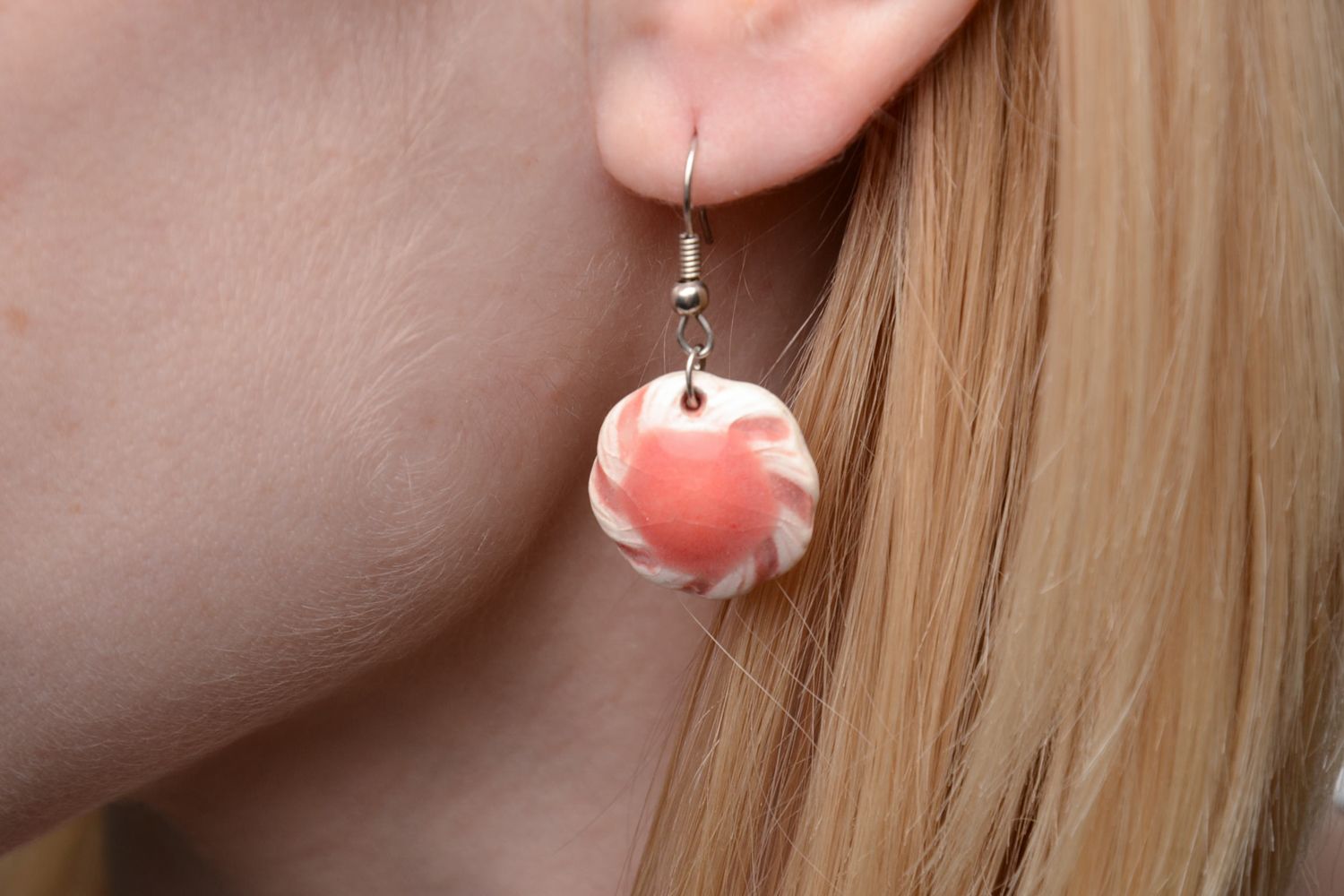 Round colorful ceramic earrings photo 2