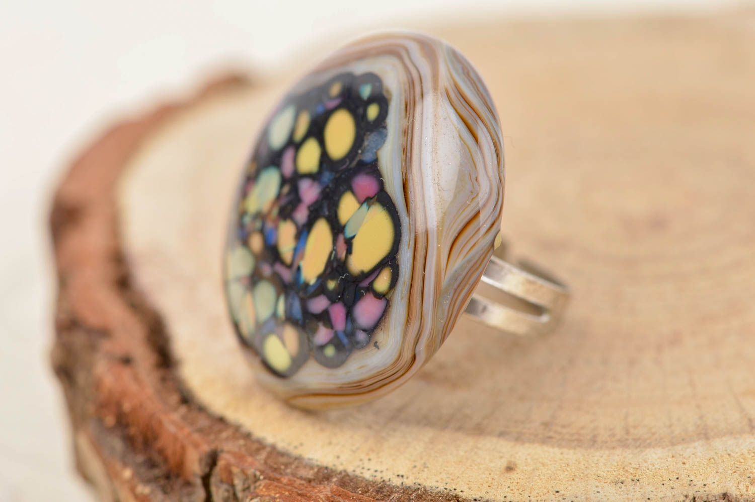 Handmade beautiful glass rings stylish designer jewelry adjustable ring photo 1