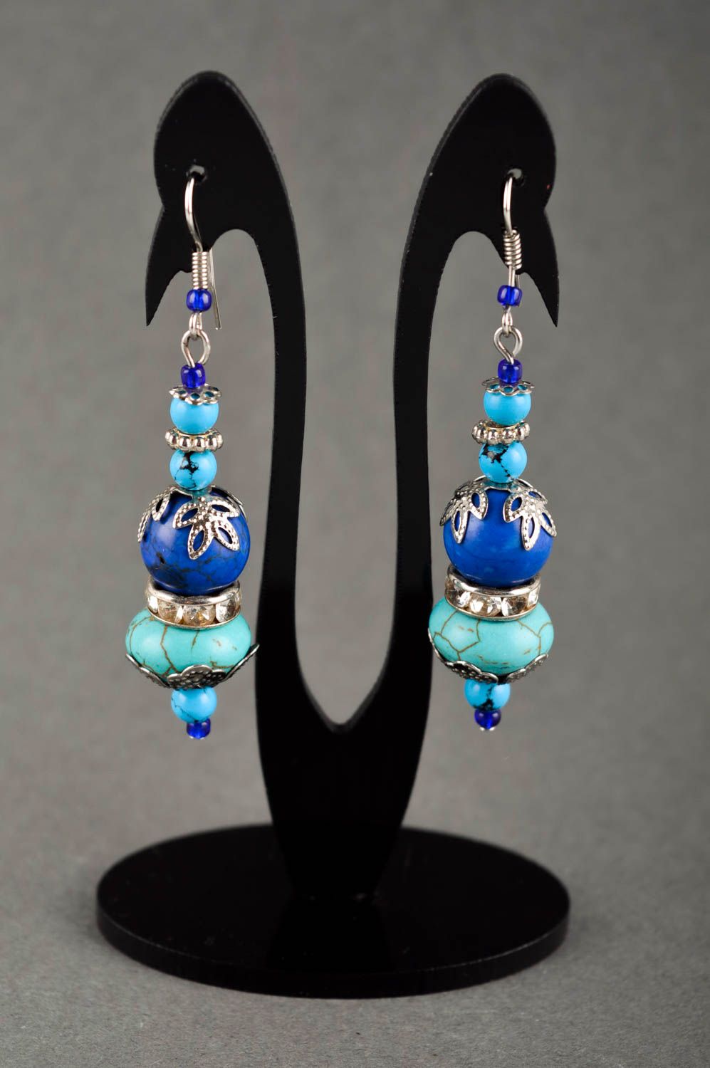 Ohrringe mit Anhänger handgeschaffen Modeschmuck Ohrringe blau kleine Ohrringe foto 1